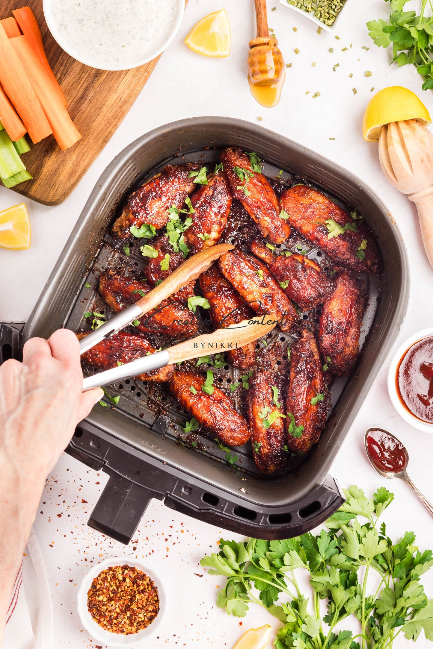 Air Fryer Honey BBQ Chicken Wings + Homemade Ranch Dressing - Exclusive