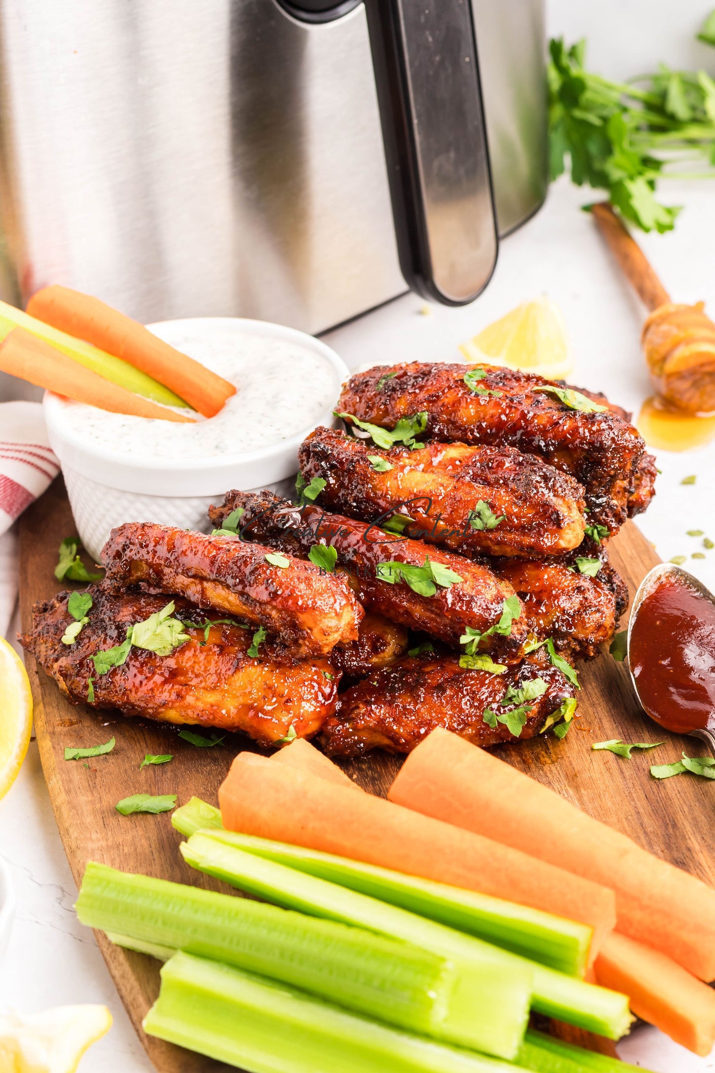 Air Fryer Honey BBQ Chicken Wings + Homemade Ranch Dressing - Exclusive