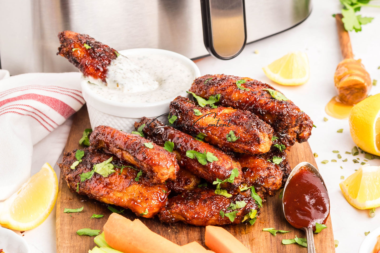 Air Fryer Honey BBQ Chicken Wings + Homemade Ranch Dressing - Exclusive
