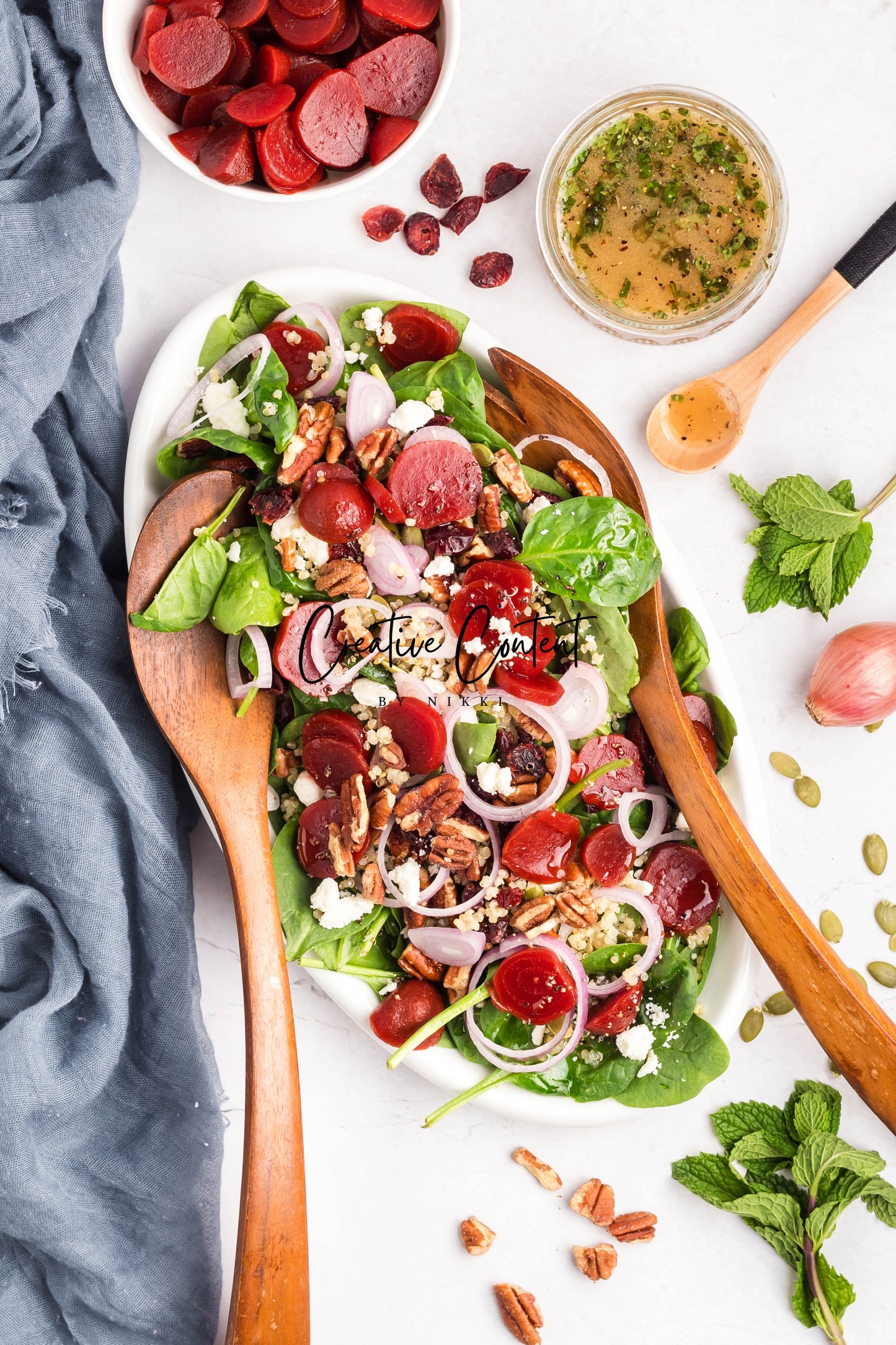Beet Salad With Feta Cheese + Mint Vinaigrette
- Set 1 of 2