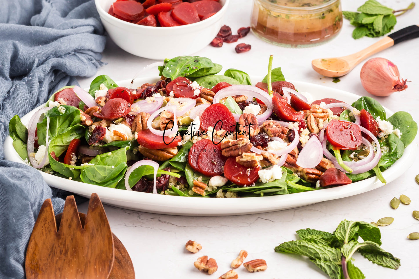 Beet Salad With Feta Cheese + Mint Vinaigrette
- Set 1 of 2