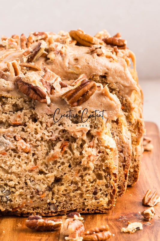 Carrot Cake Loaf Cake + Cinnamon Cream Cheese Frosting
 - Exclusive
