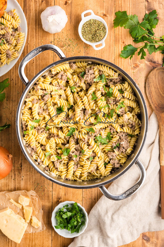 Creamy Beef and Rotini in a Garlic Parmesan Sauce - Exclusive