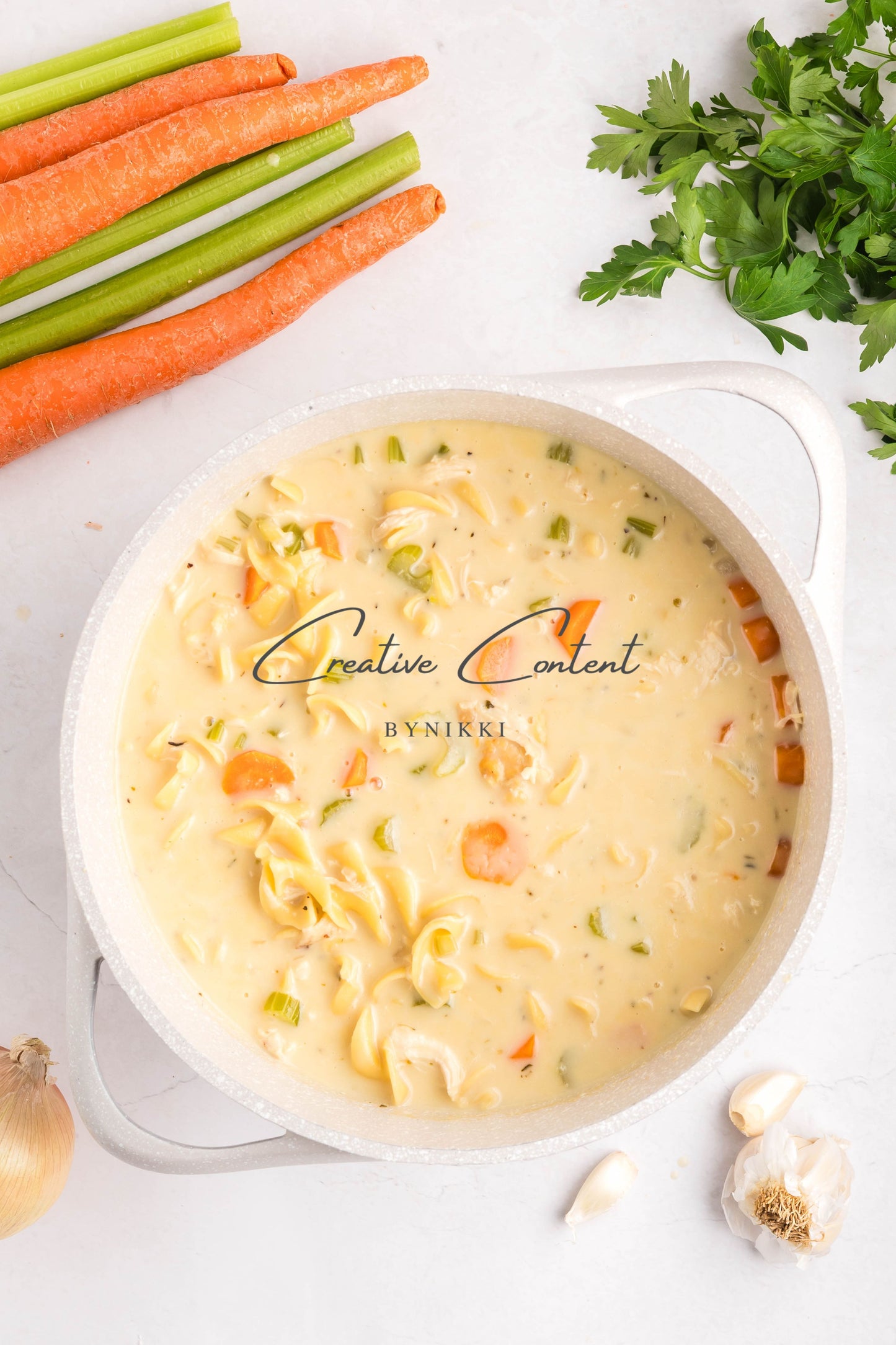 One Pot Creamy Chicken Noodle Soup   -  Exclusive