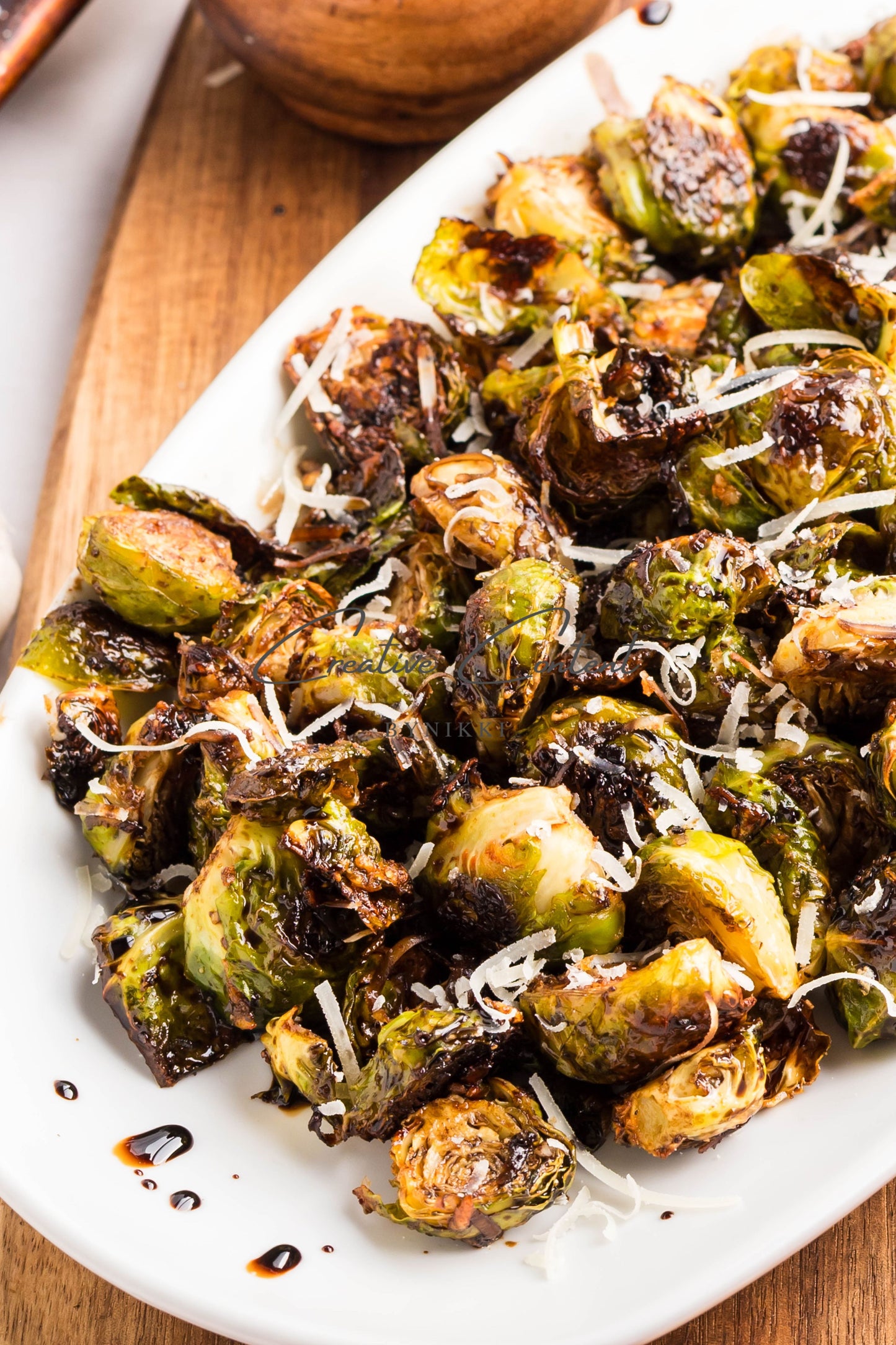 Parmesan Garlic Roasted Brussels Sprouts + Balsamic Glaze - Exclusive