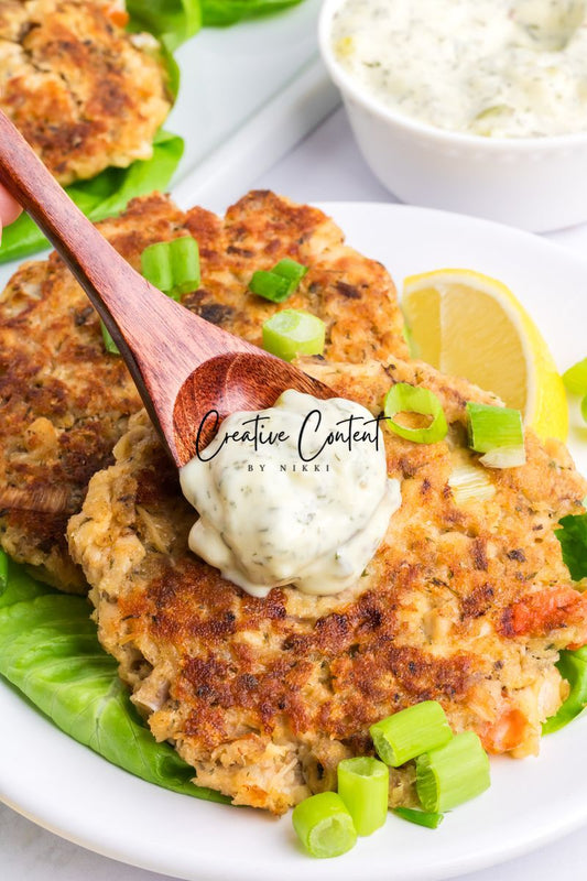 Salmon Cakes With Canned Salmon + Tarter Sauce - Set 1 of 2
