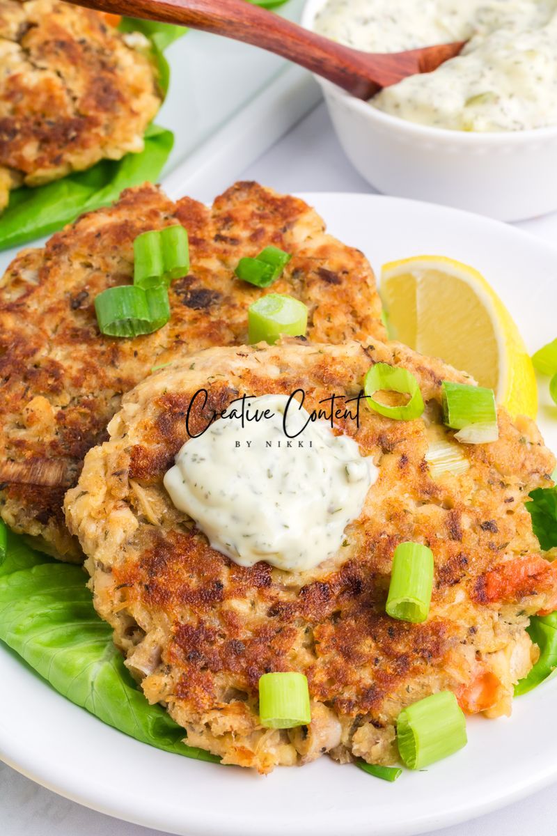 Salmon Cakes With Canned Salmon + Tarter Sauce - Set 1 of 2