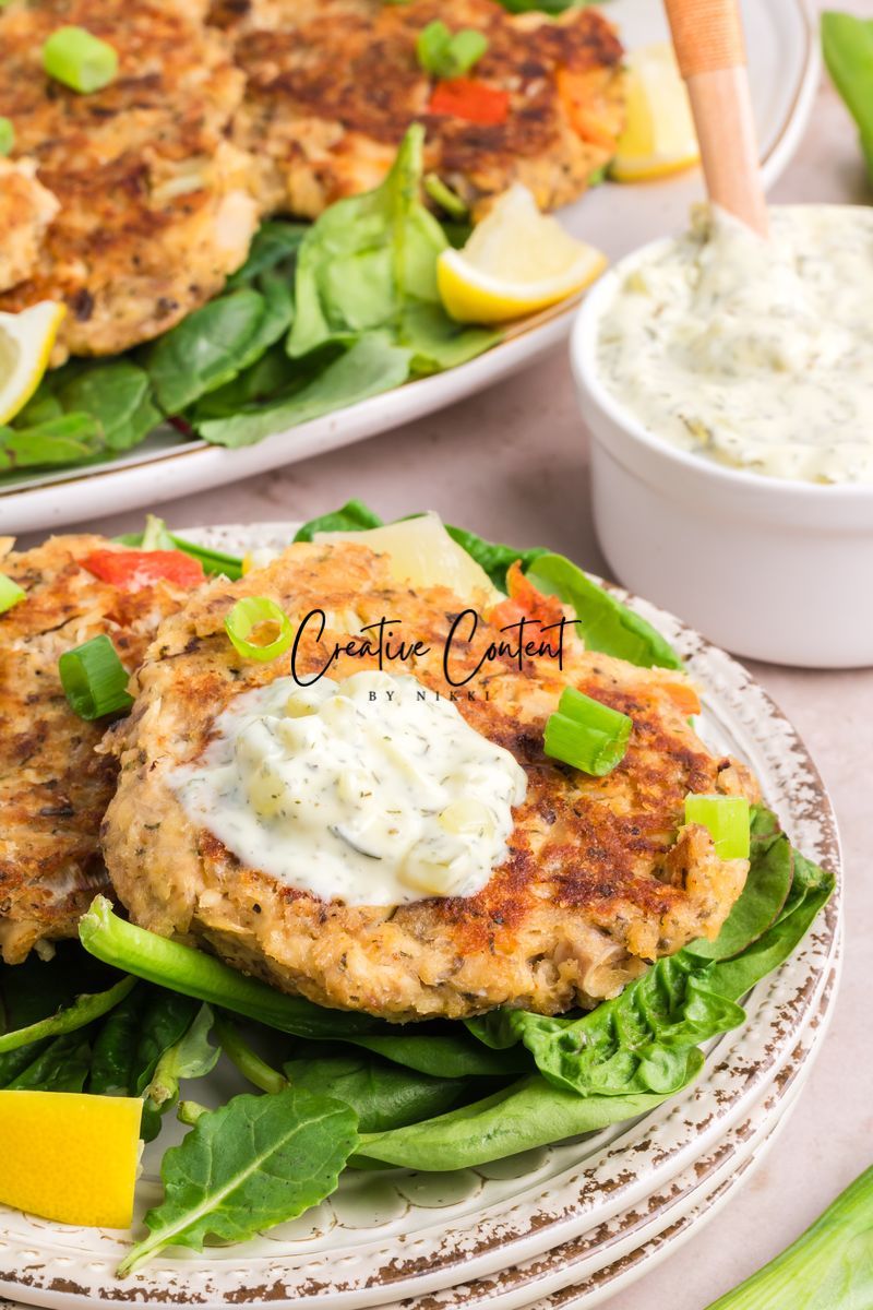 Salmon Cakes With Canned Salmon + Tarter Sauce - Set 2 of 2