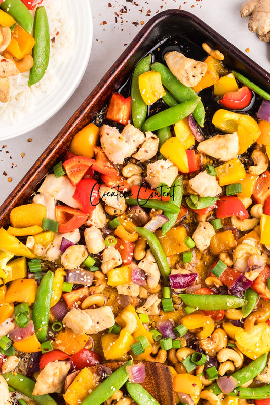 Sheet Pan Cashew Chicken Stir Fry - Ingredients + A Few In Process + 21 Heroes - Exclusive