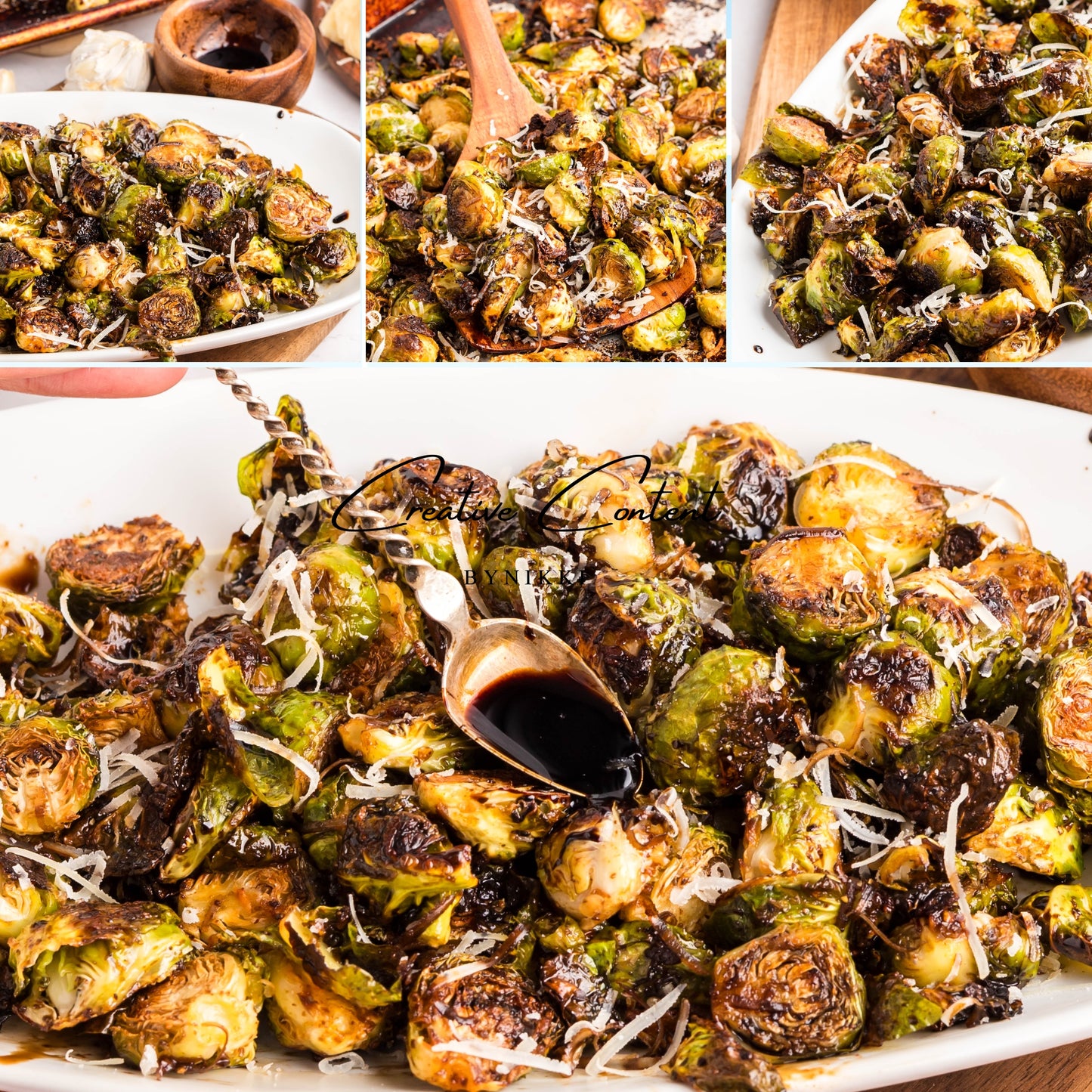 Parmesan Garlic Roasted Brussels Sprouts + Balsamic Glaze -  Exclusive