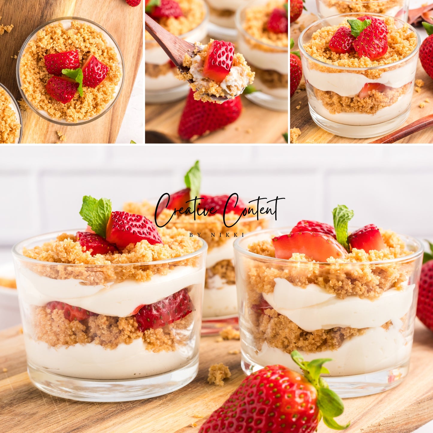 No Bake Strawberry Cheesecake Parfaits -  Set 1 of 2