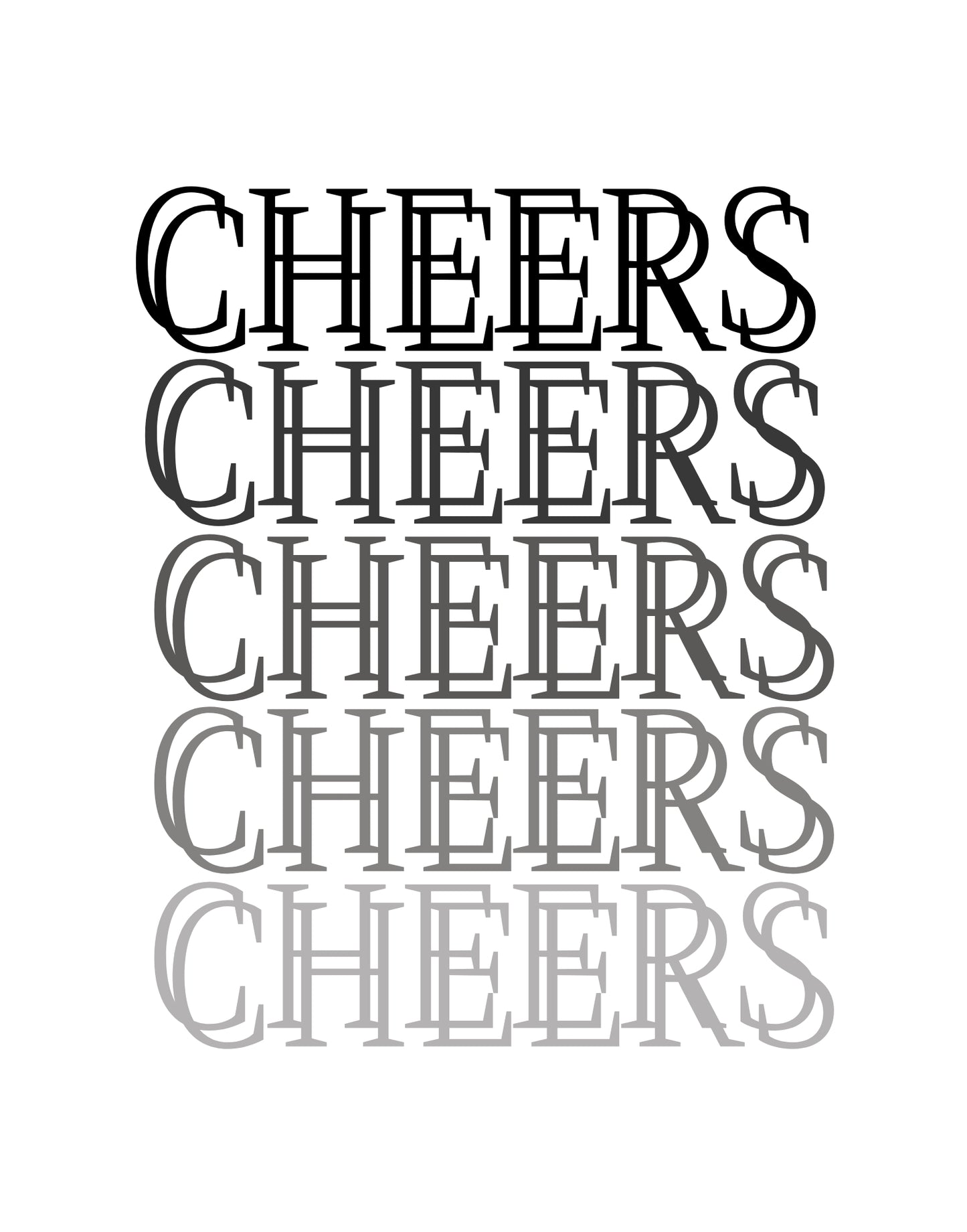 Repetition of 'CHEERS' in various font styles on a white background