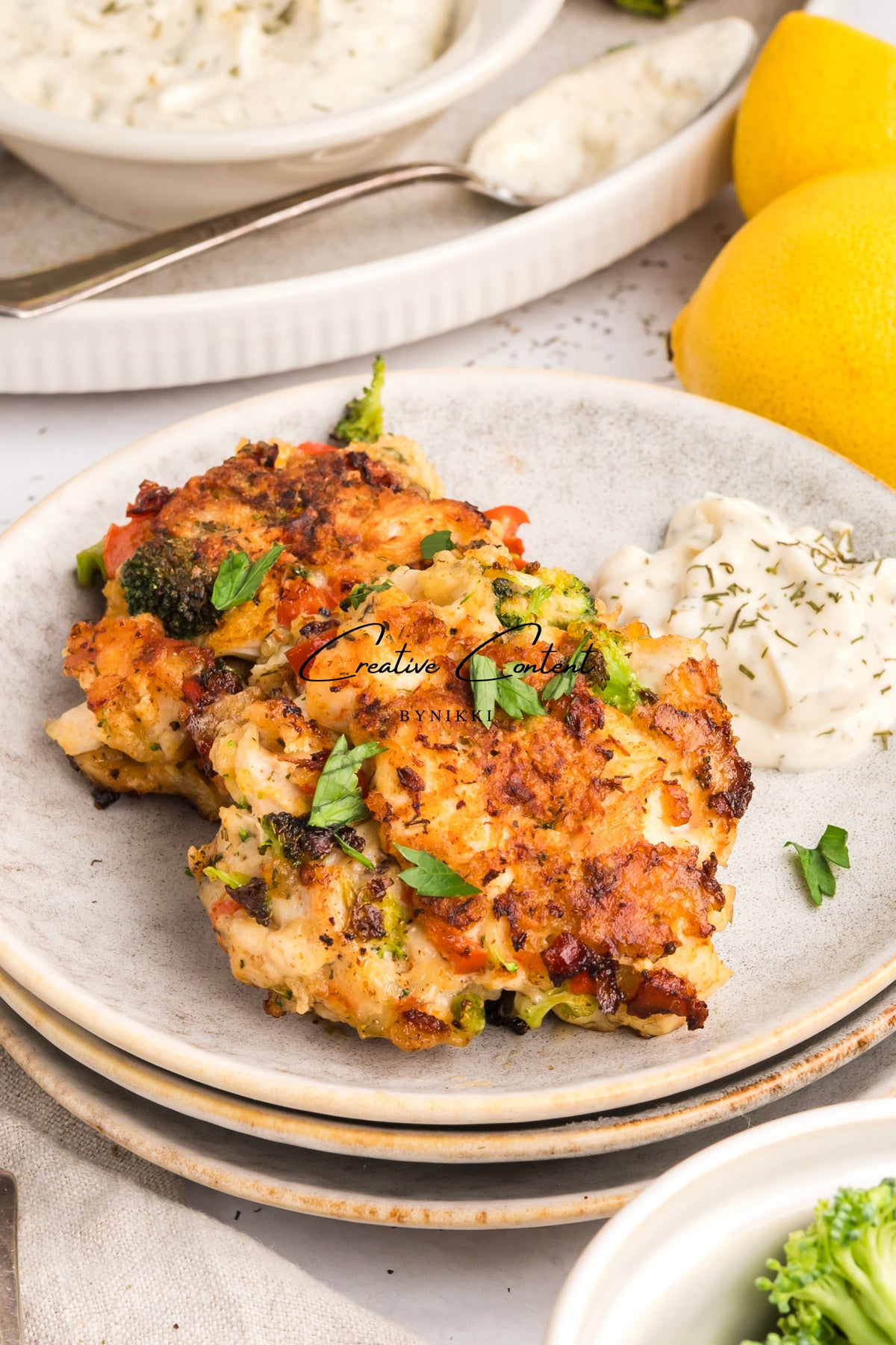 Chicken Broccoli Parm Fritters + Garlic Aioli - Exclusive