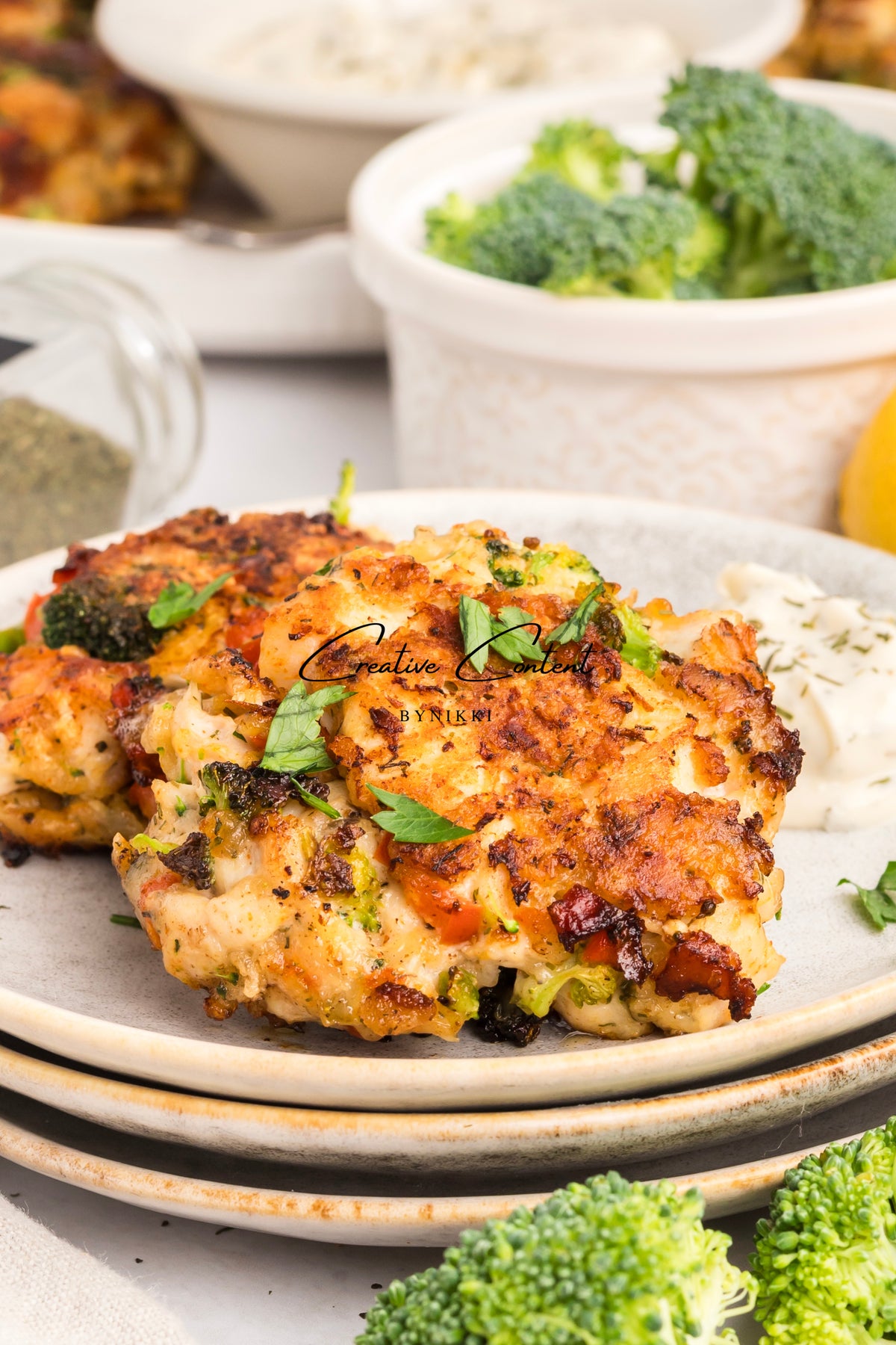 Chicken Broccoli Parm Fritters + Garlic Aioli - Exclusive