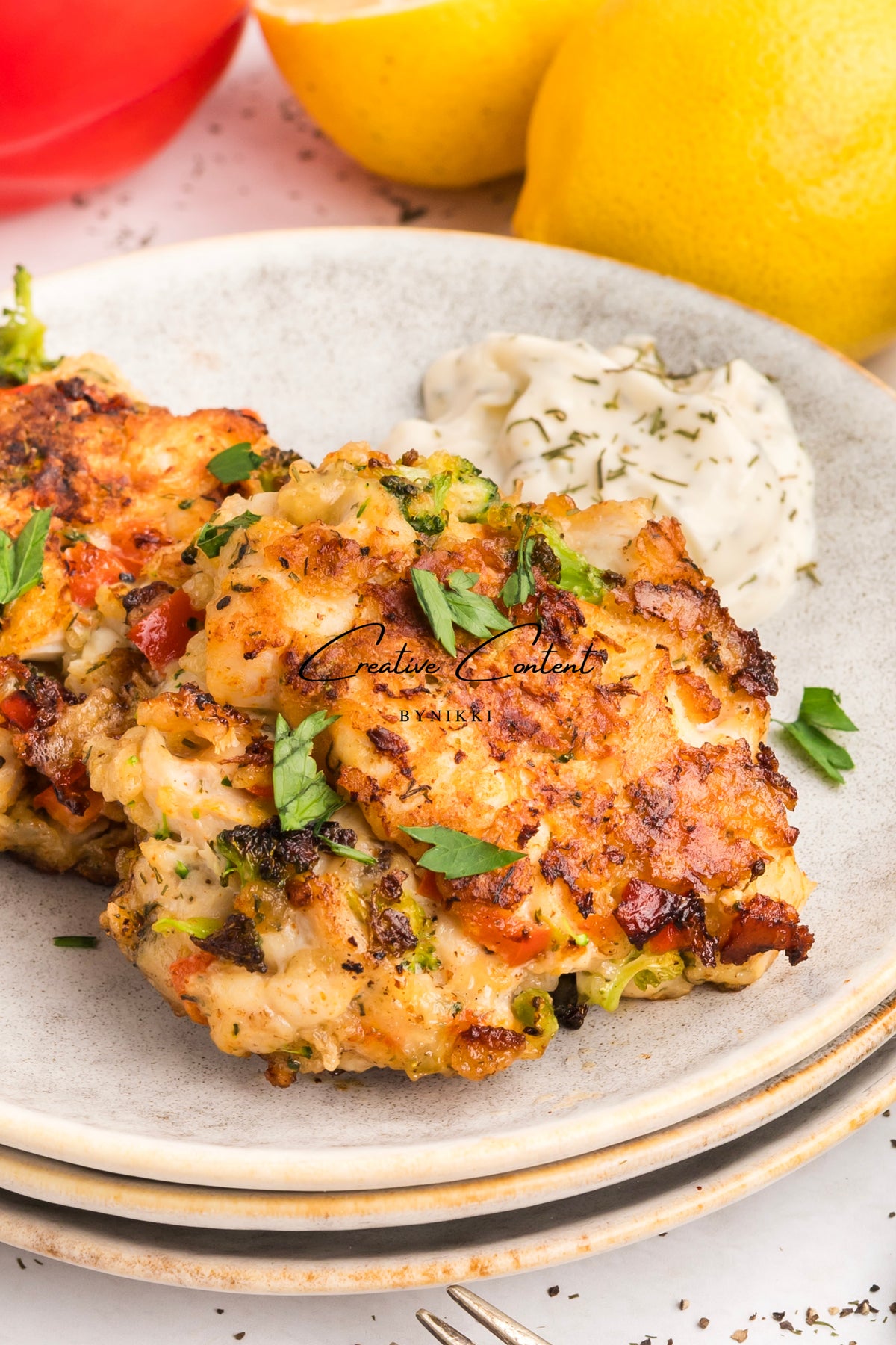 Chicken Broccoli Parm Fritters + Garlic Aioli - Exclusive