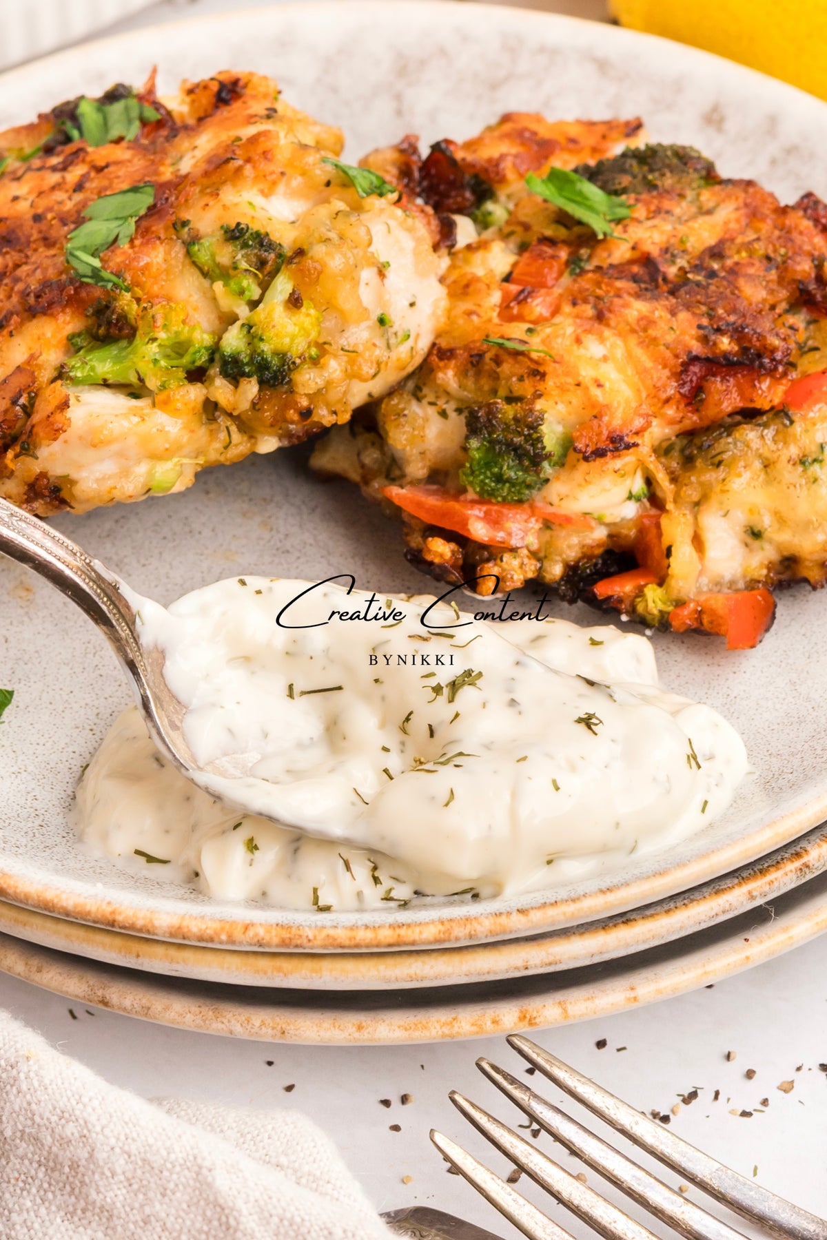 Chicken Broccoli Parm Fritters + Garlic Aioli - Exclusive