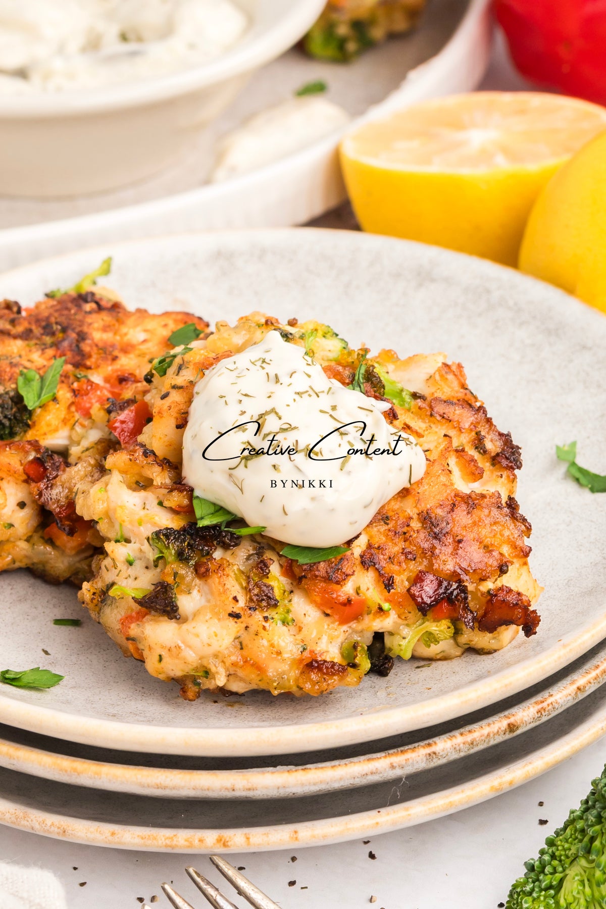 Chicken Broccoli Parm Fritters + Garlic Aioli - Exclusive