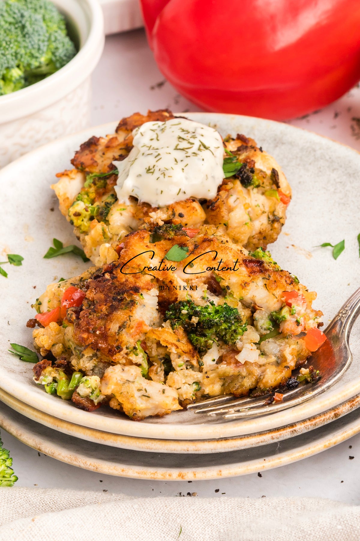 Chicken Broccoli Parm Fritters + Garlic Aioli - Exclusive