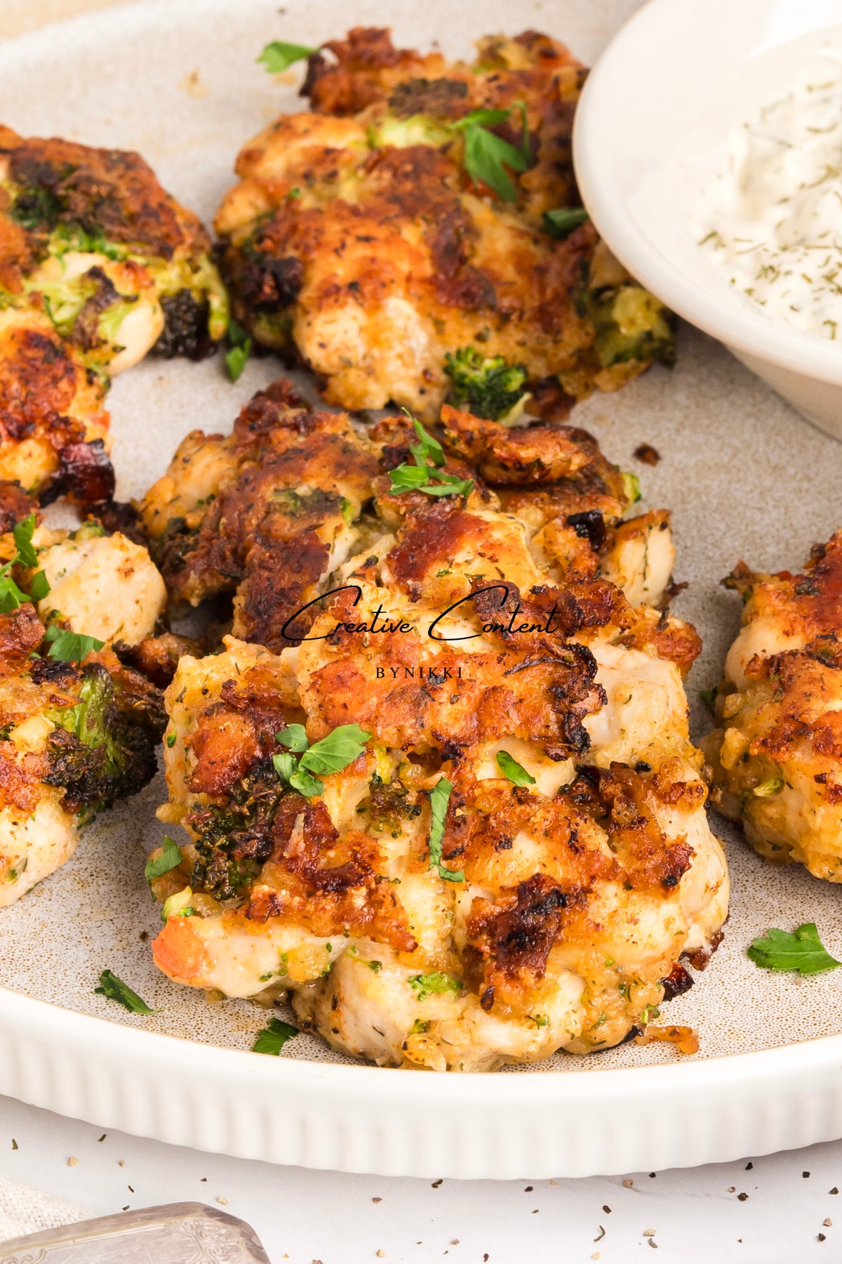 Chicken Broccoli Parm Fritters + Garlic Aioli - Exclusive