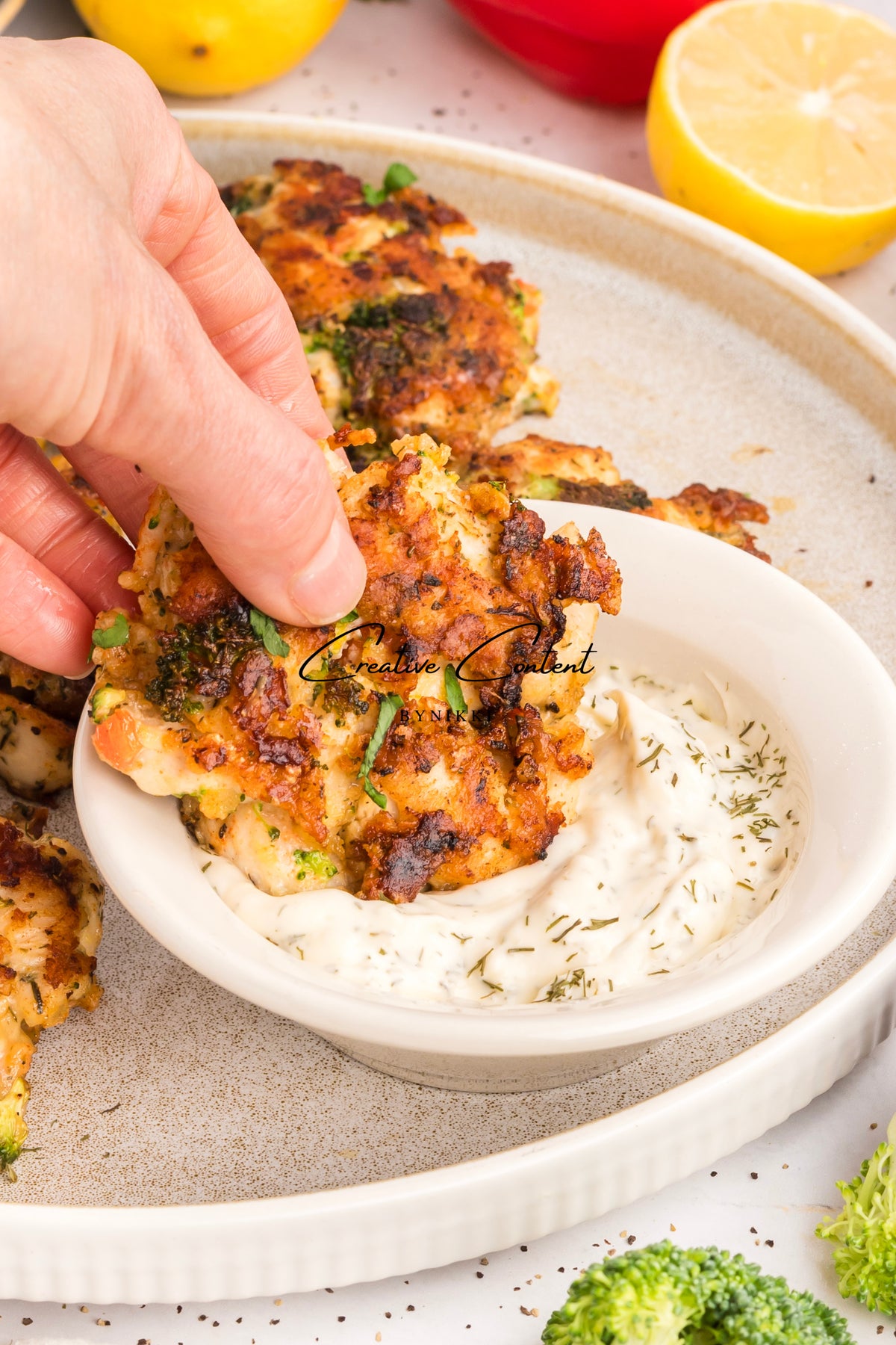 Chicken Broccoli Parm Fritters + Garlic Aioli - Exclusive