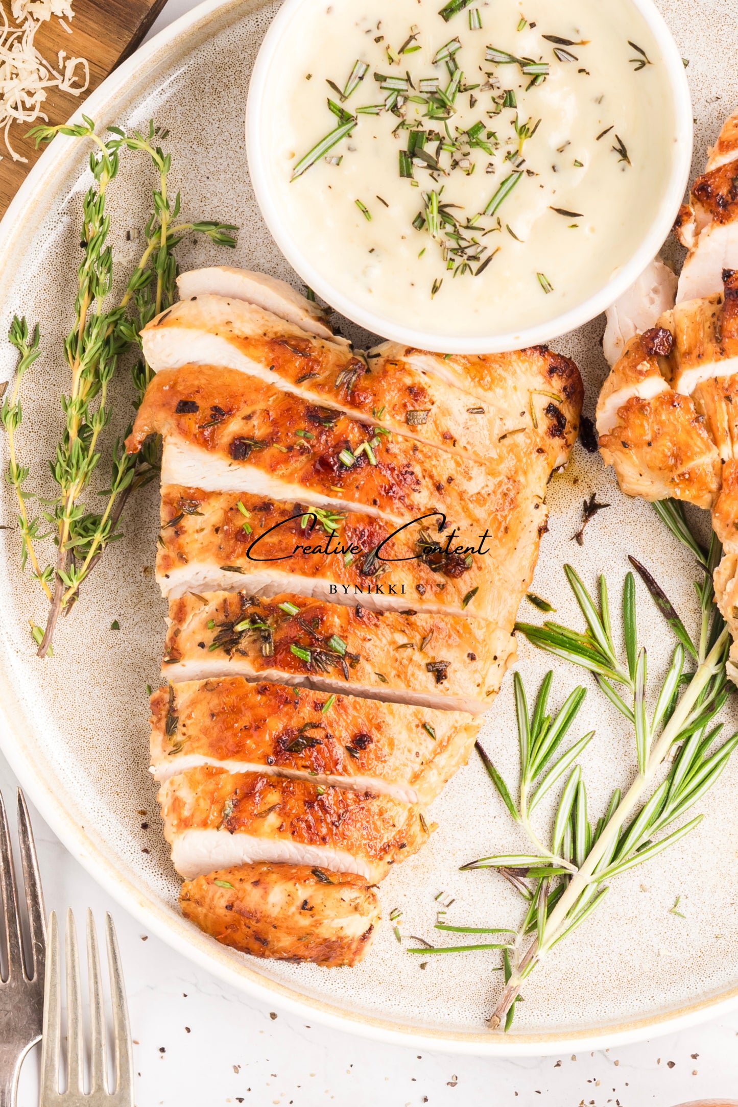 Garlic Herbed Roasted Turkey Breast With Rosemary Cream Sauce  - Exclusive