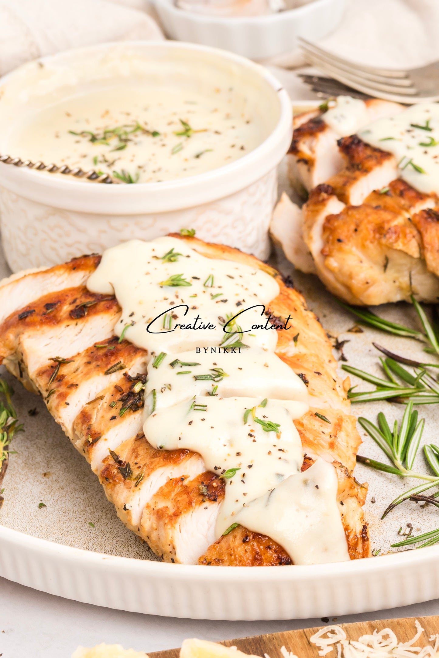 Garlic Herbed Roasted Turkey Breast With Rosemary Cream Sauce  - Exclusive