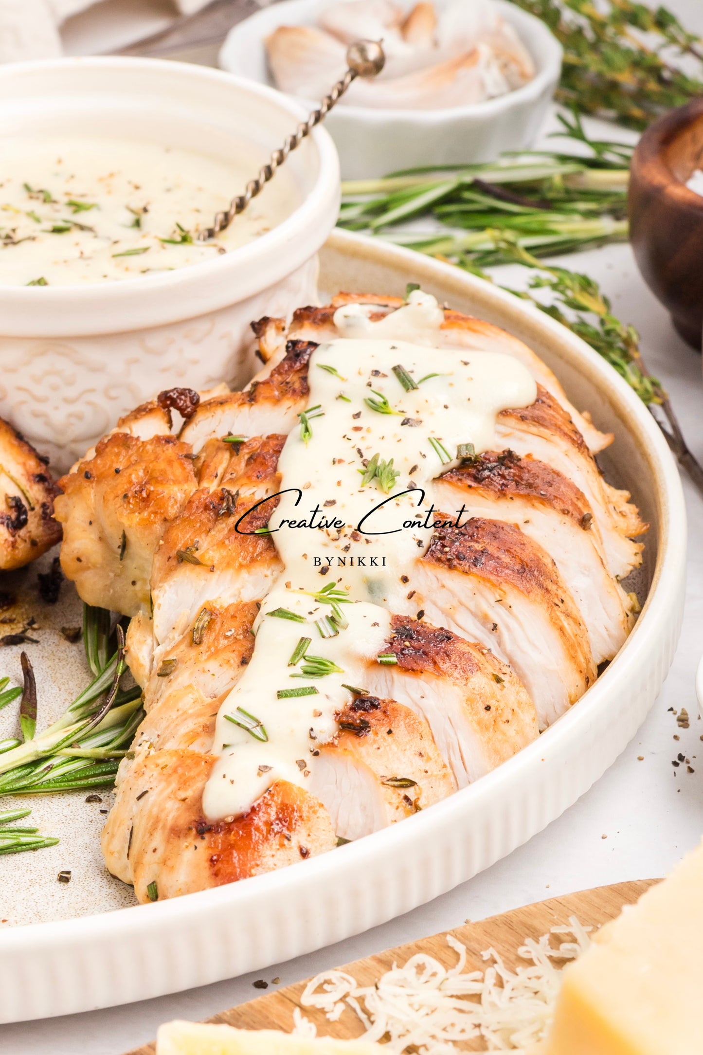 Garlic Herbed Roasted Turkey Breast With Rosemary Cream Sauce  - Exclusive