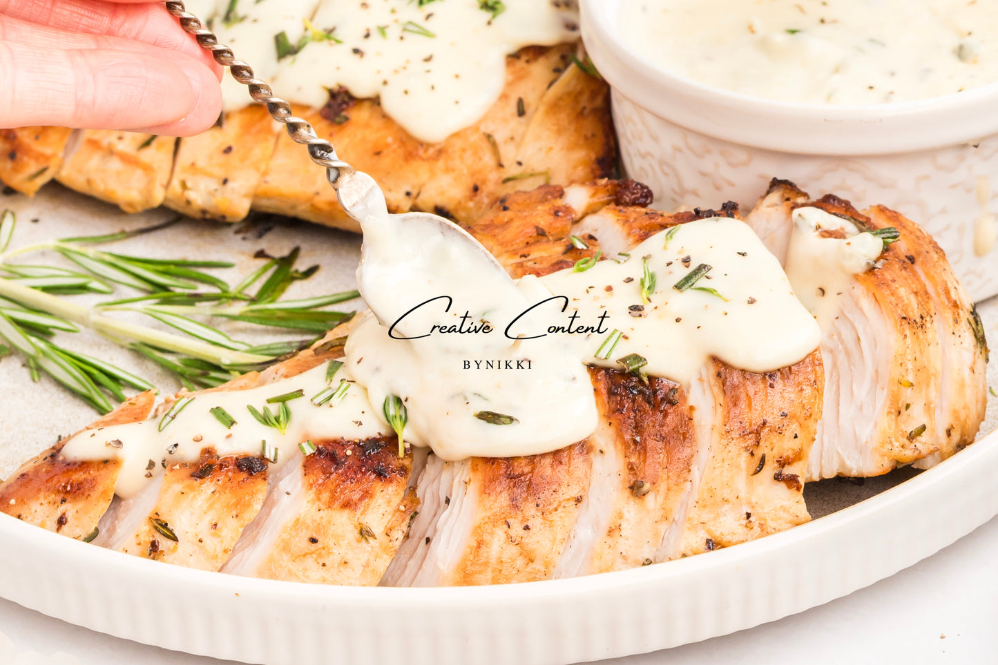 Garlic Herbed Roasted Turkey Breast With Rosemary Cream Sauce  - Exclusive