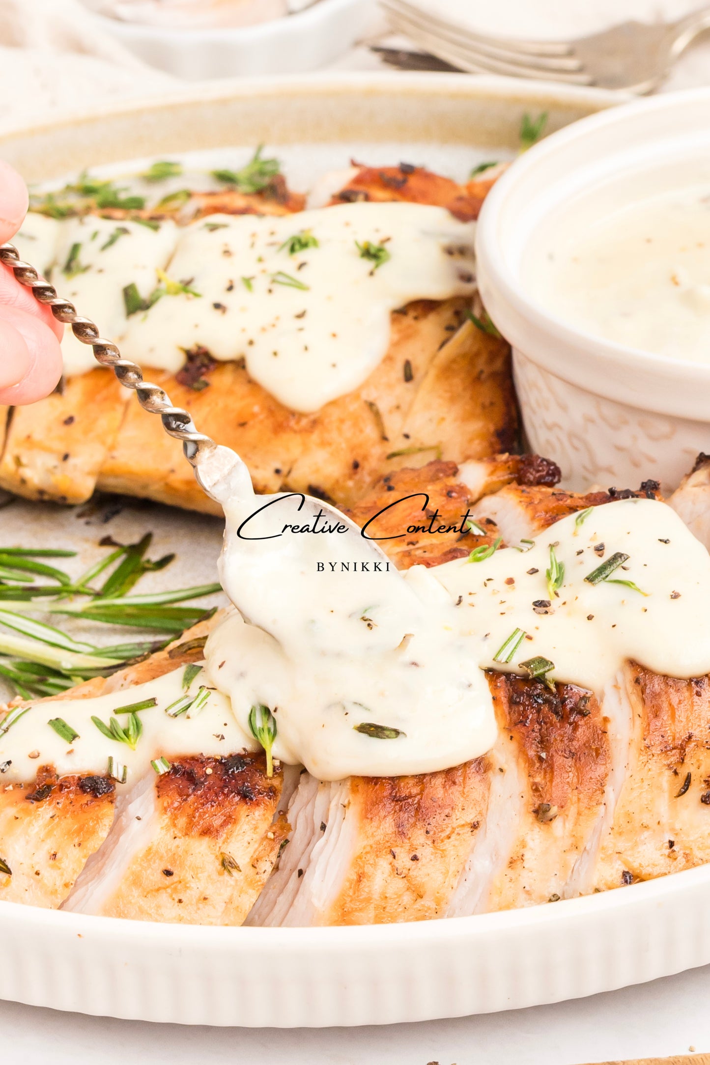 Garlic Herbed Roasted Turkey Breast With Rosemary Cream Sauce  - Exclusive