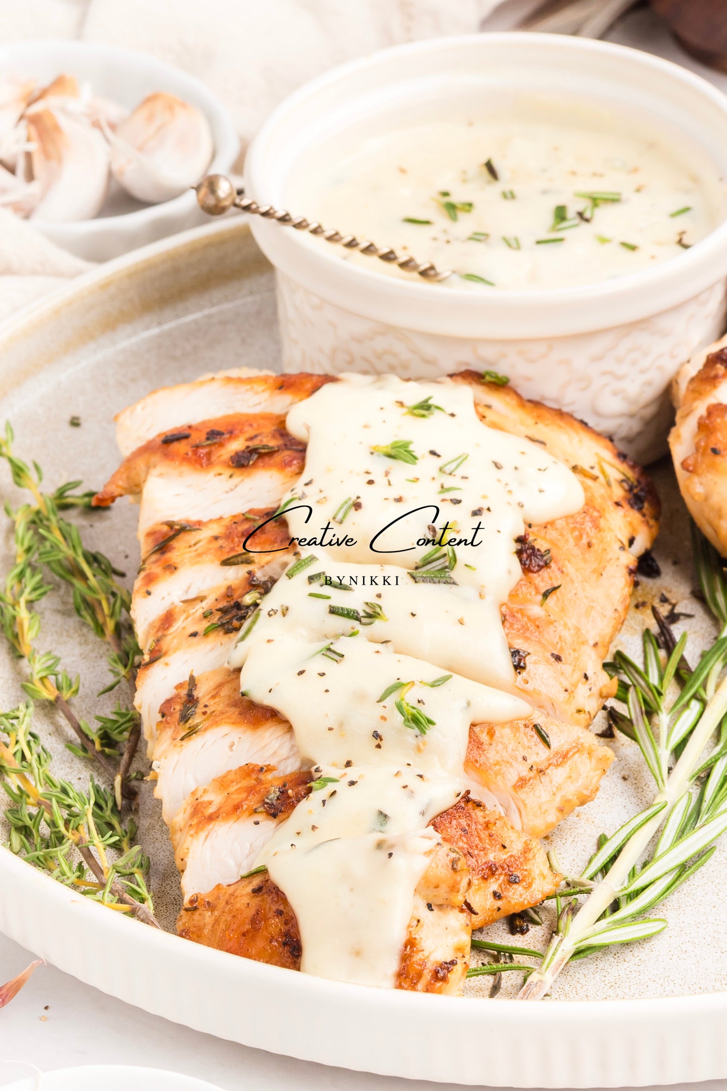 Garlic Herbed Roasted Turkey Breast With Rosemary Cream Sauce  - Exclusive