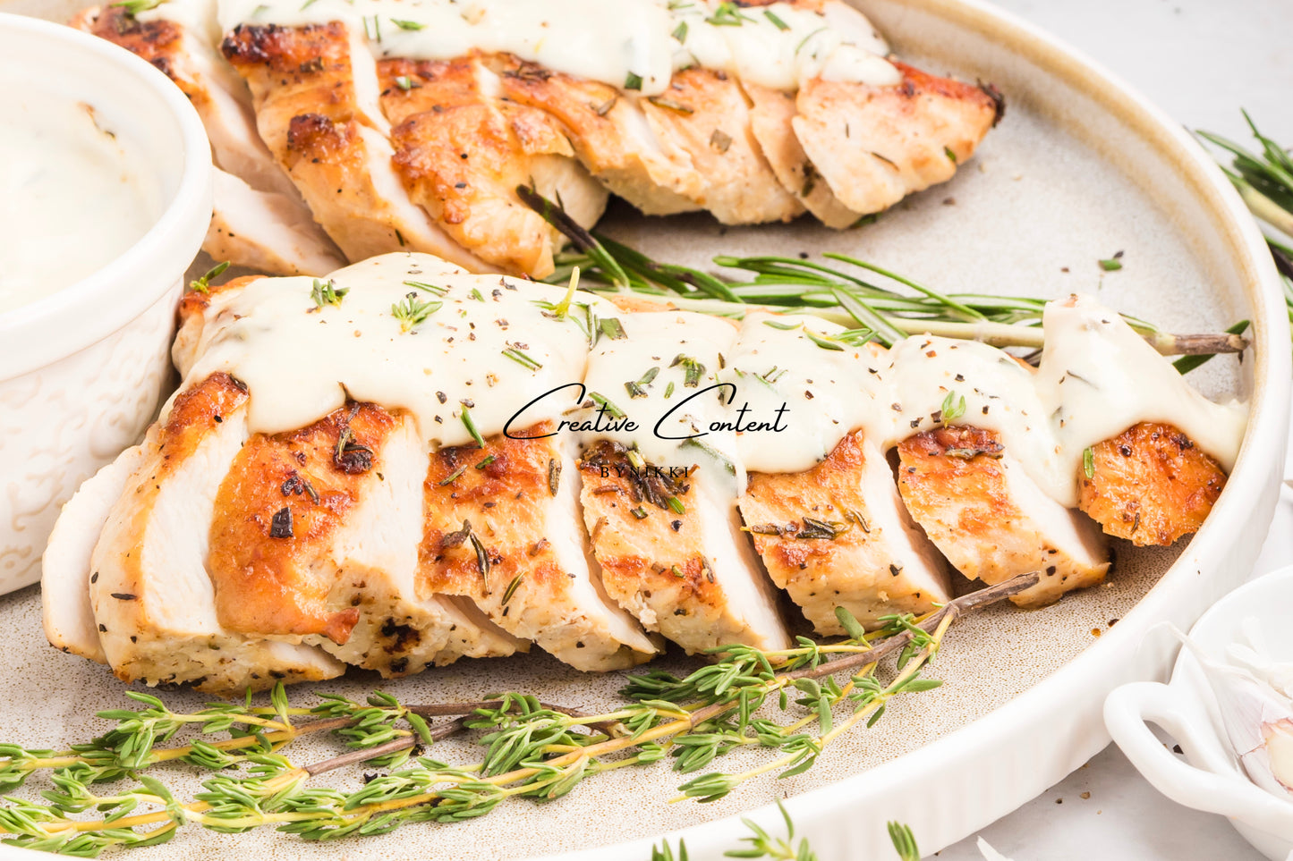 Garlic Herbed Roasted Turkey Breast With Rosemary Cream Sauce  - Exclusive