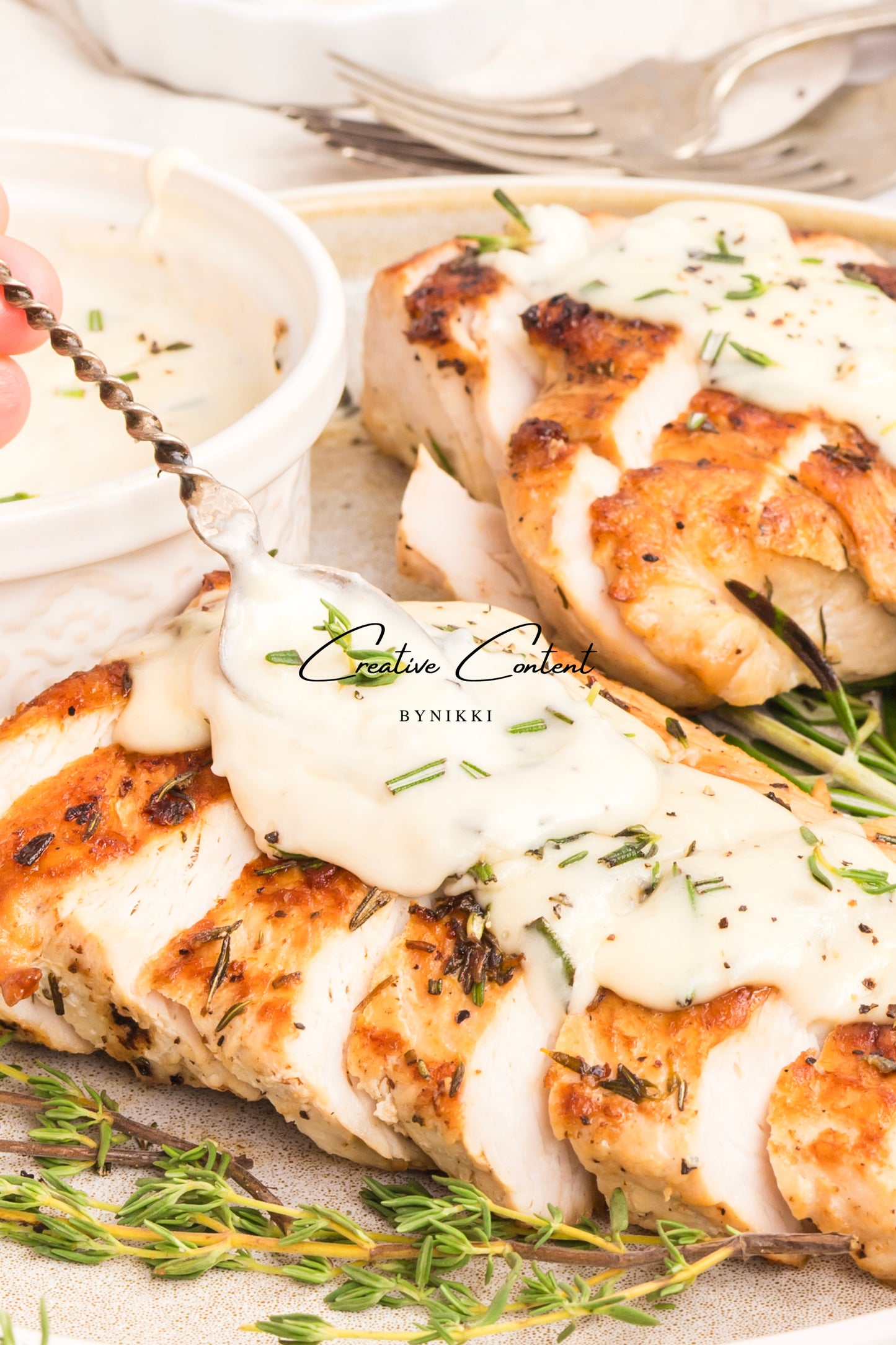 Garlic Herbed Roasted Turkey Breast With Rosemary Cream Sauce  - Exclusive