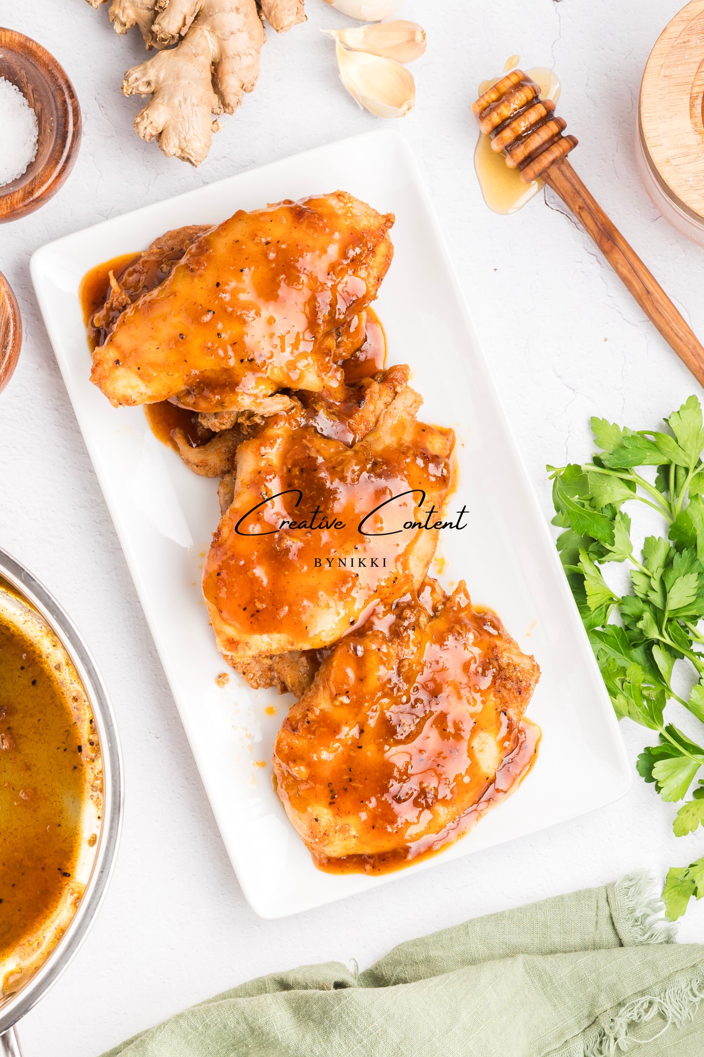 honey garlic chicken on a platter