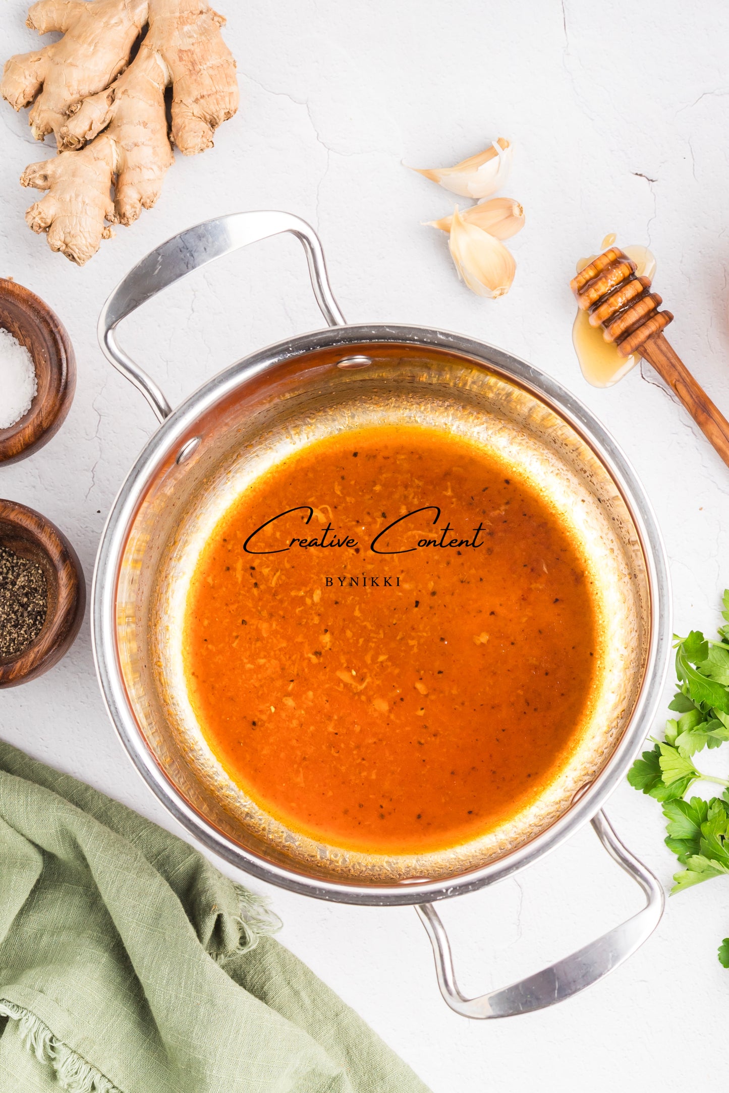 Reduced sauce in a pot