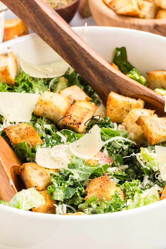 Kale Caesar Salad + Homemade Dressing + Homemade Croutons - Exclusive