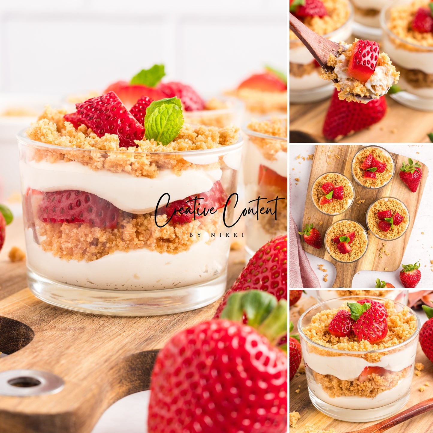 No Bake Strawberry Cheesecake Parfaits -  Set 1 of 2