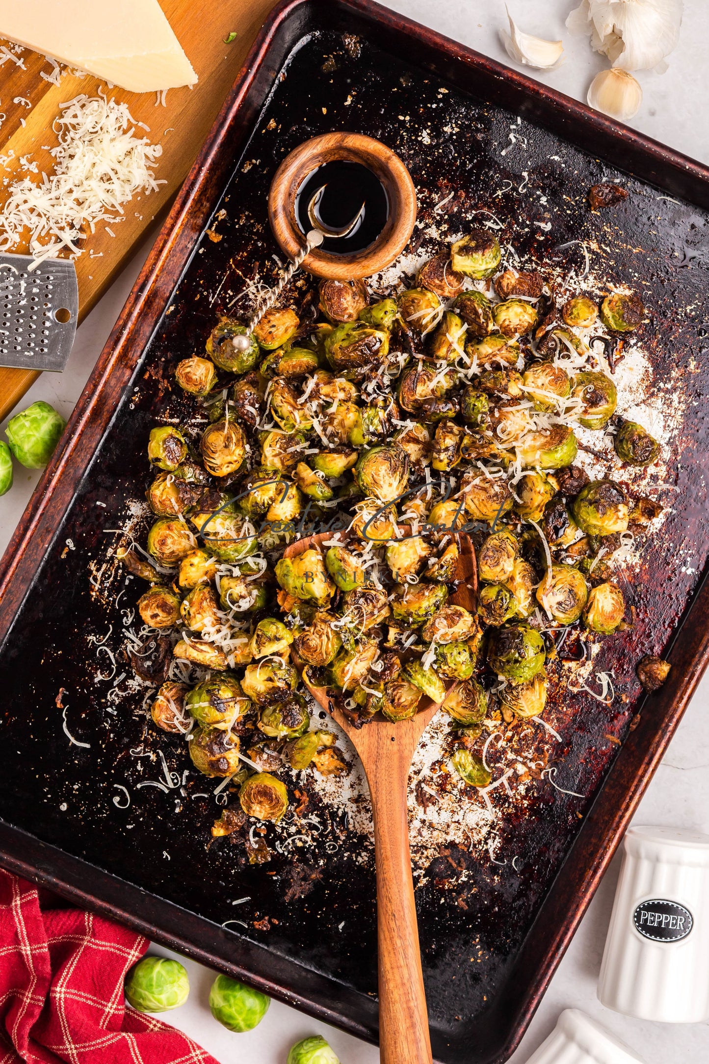 Parmesan Garlic Roasted Brussels Sprouts + Balsamic Glaze -  Exclusive