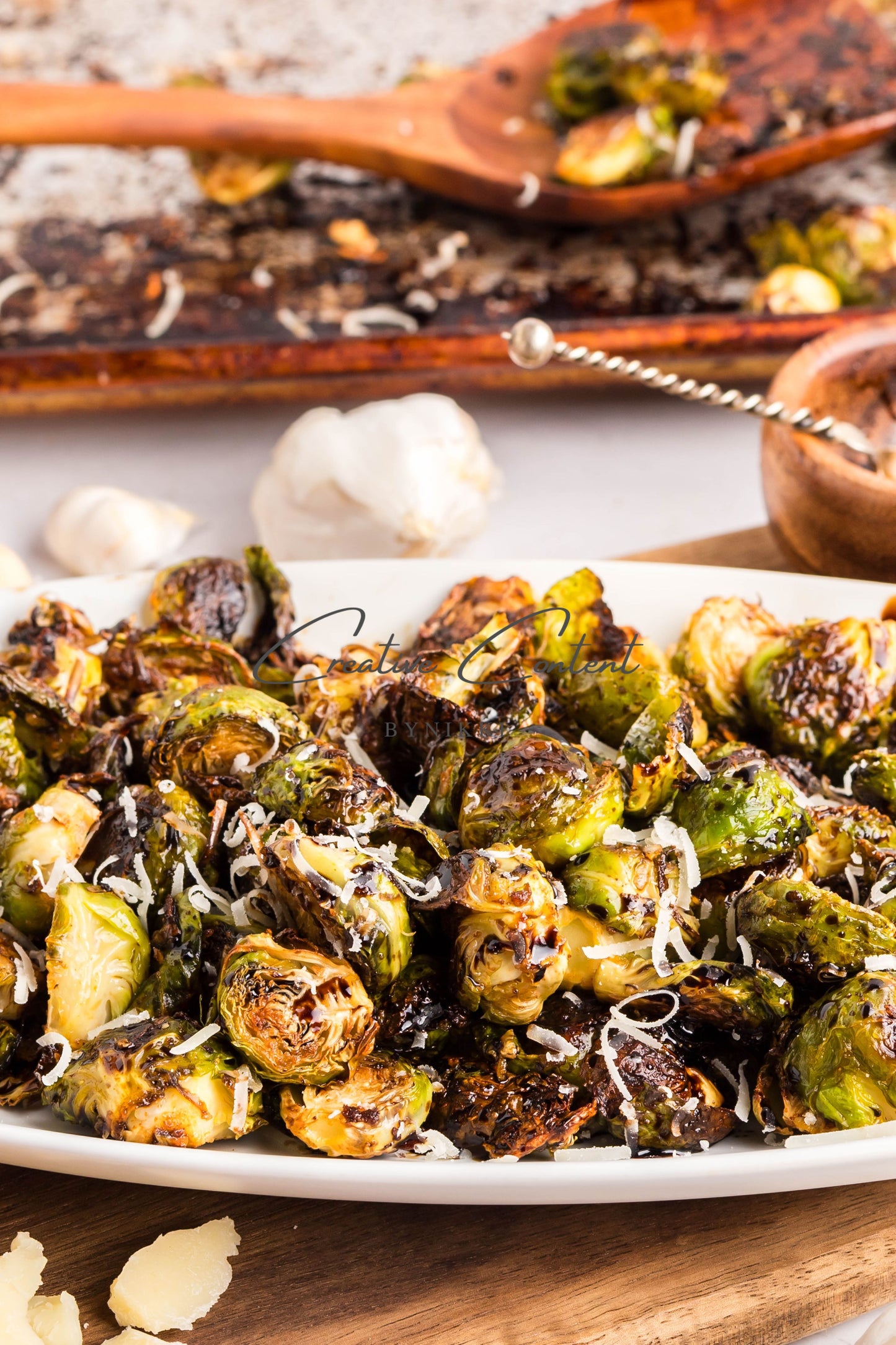 Parmesan Garlic Roasted Brussels Sprouts + Balsamic Glaze -  Exclusive