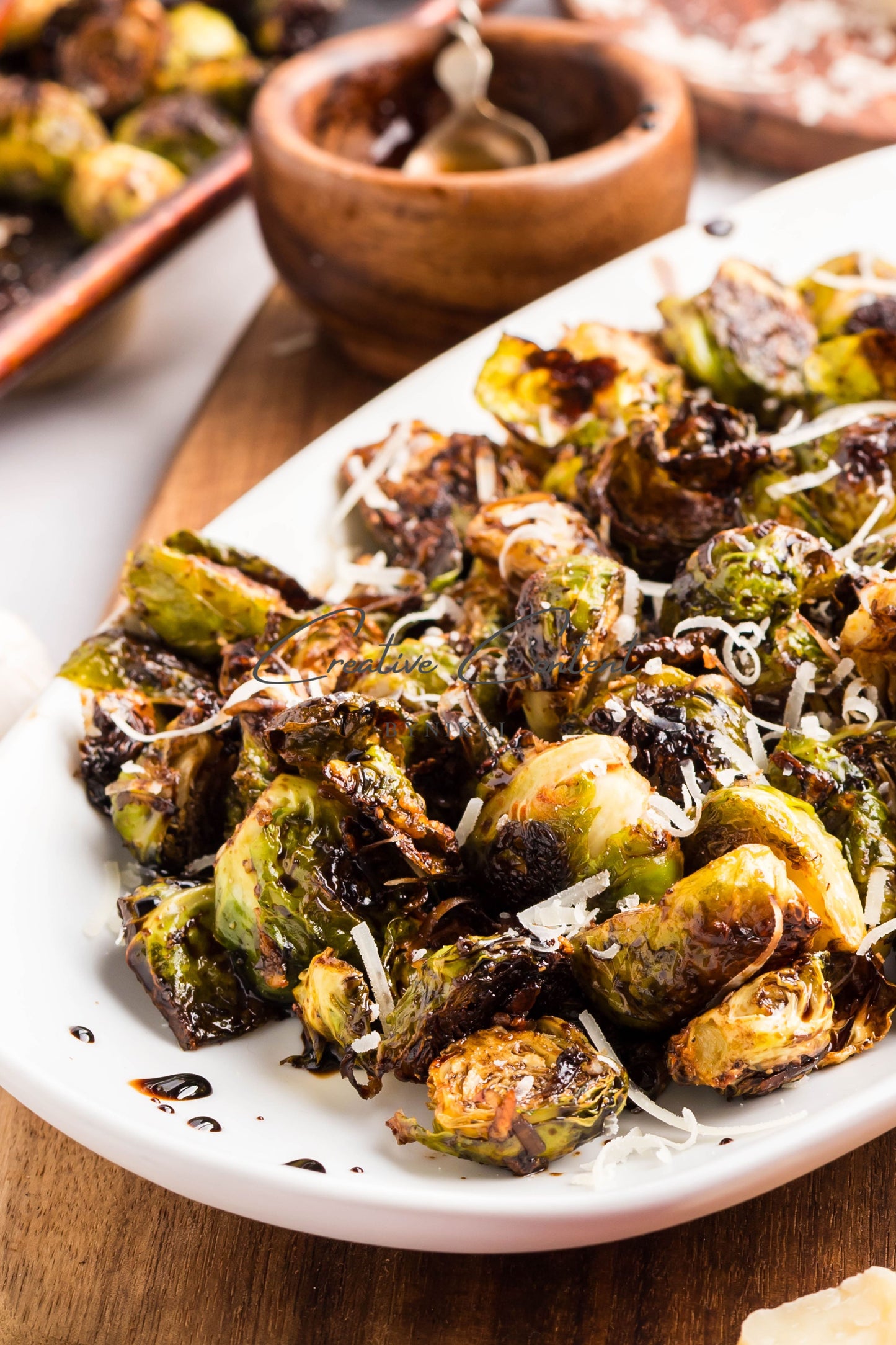 Parmesan Garlic Roasted Brussels Sprouts + Balsamic Glaze -  Exclusive