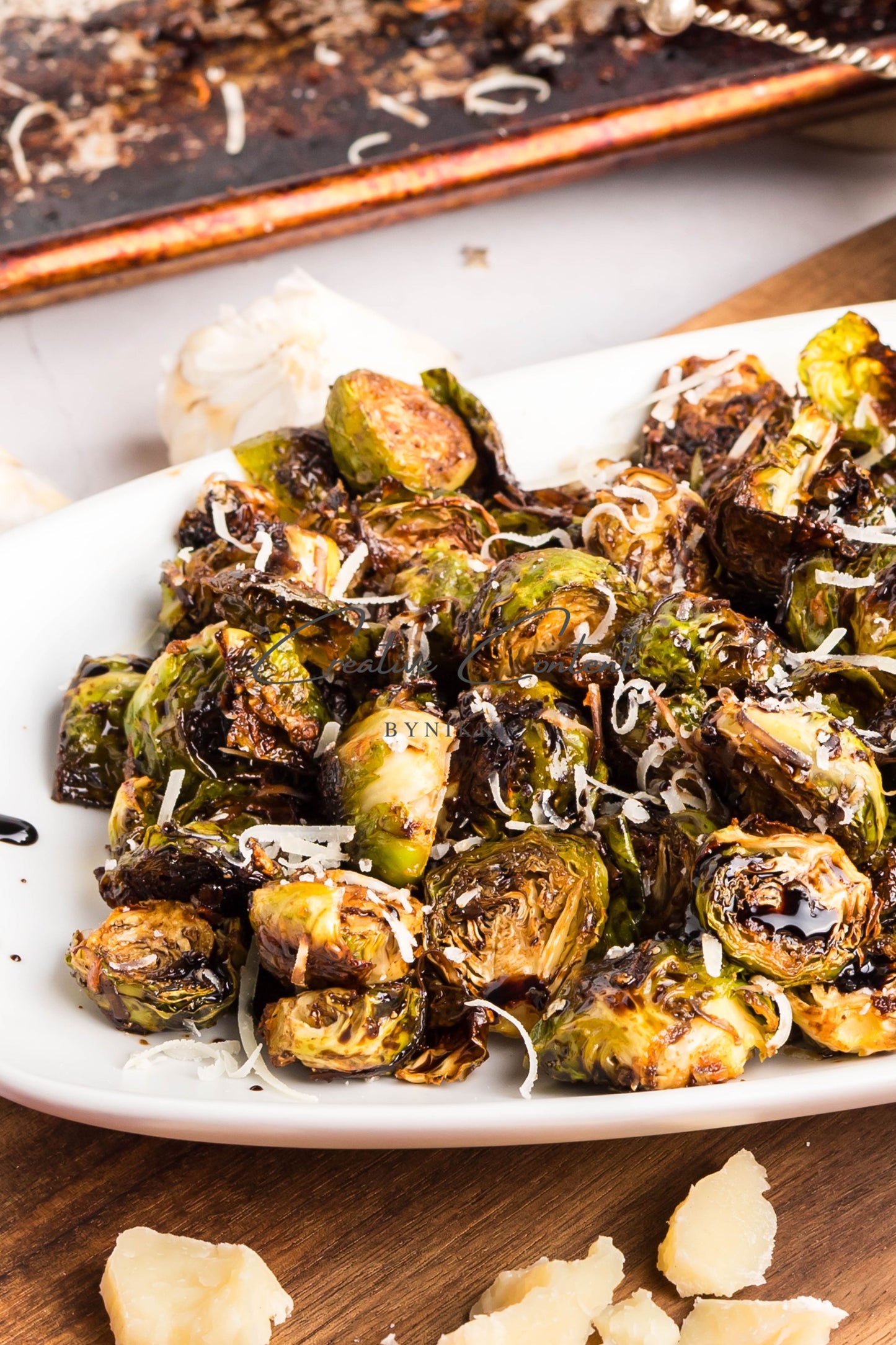 Parmesan Garlic Roasted Brussels Sprouts + Balsamic Glaze -  Exclusive
