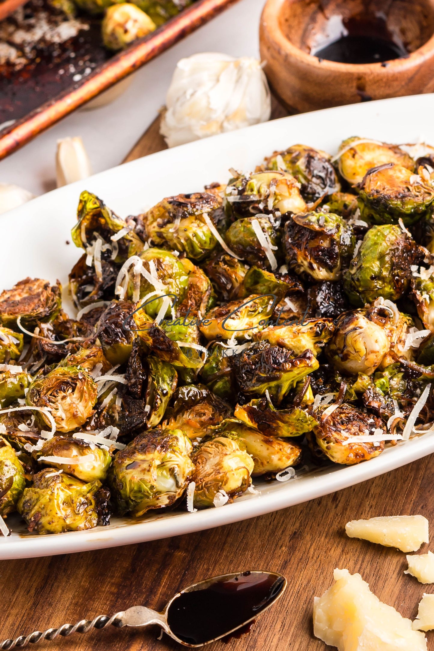 Parmesan Garlic Roasted Brussels Sprouts + Balsamic Glaze -  Exclusive