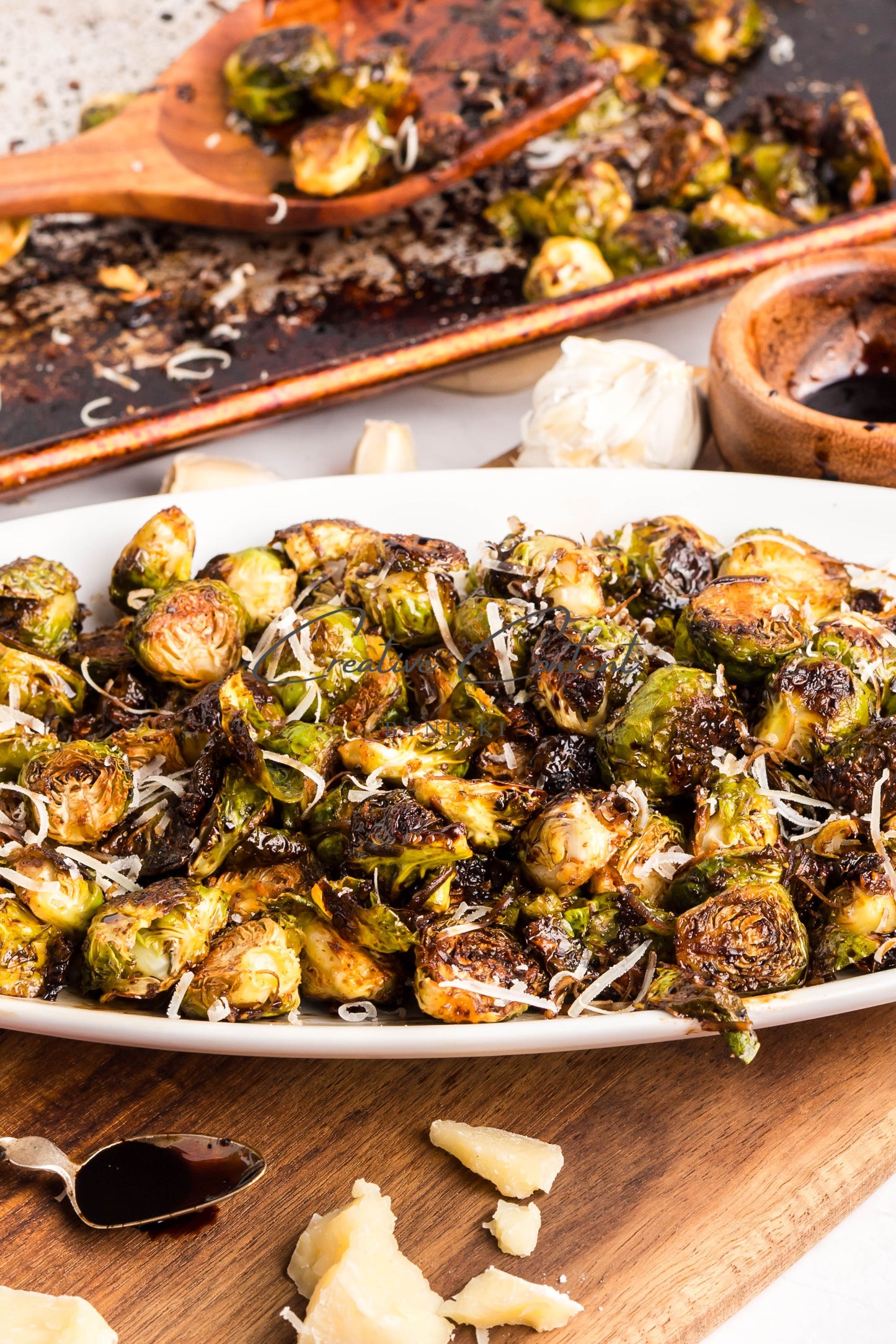 Parmesan Garlic Roasted Brussels Sprouts + Balsamic Glaze -  Exclusive
