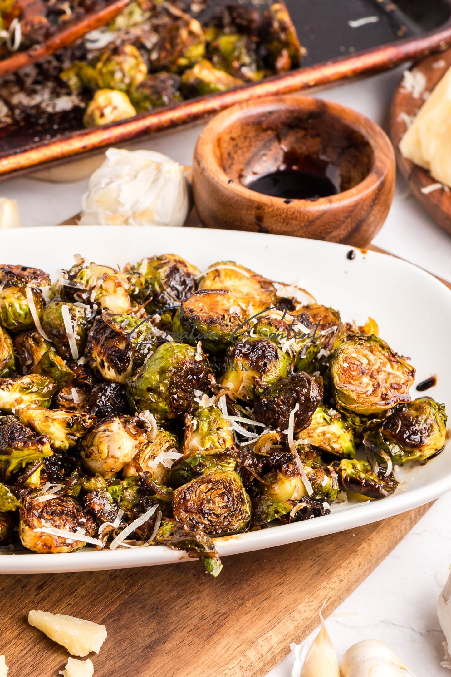Parmesan Garlic Roasted Brussels Sprouts + Balsamic Glaze -  Exclusive