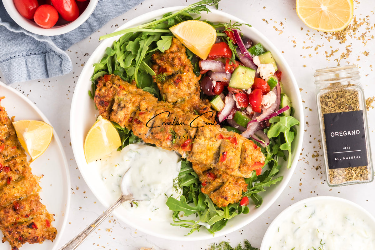 Sheet Pan Chicken Kabobs  + Greek Salad + Tsatziki- Exclusive