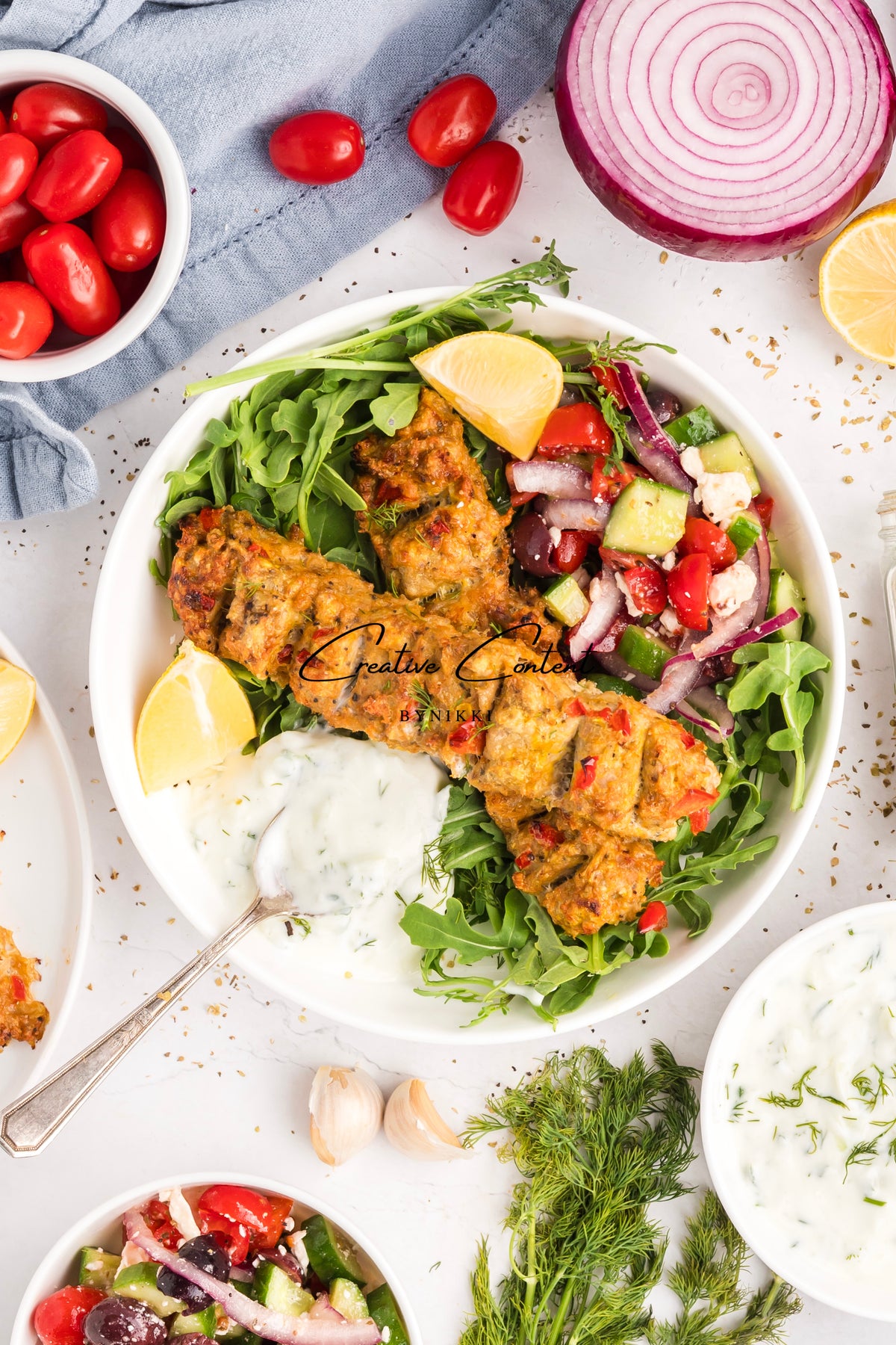 Sheet Pan Chicken Kabobs  + Greek Salad + Tsatziki- Exclusive