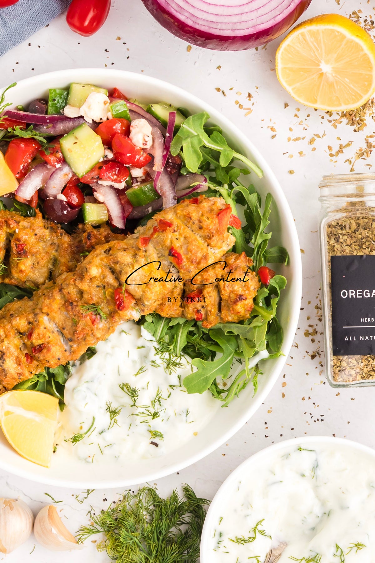 Sheet Pan Chicken Kabobs  + Greek Salad + Tsatziki- Exclusive
