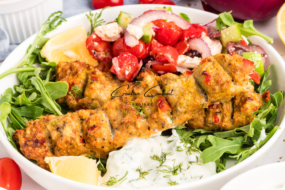 Sheet Pan Chicken Kabobs  + Greek Salad + Tsatziki- Exclusive