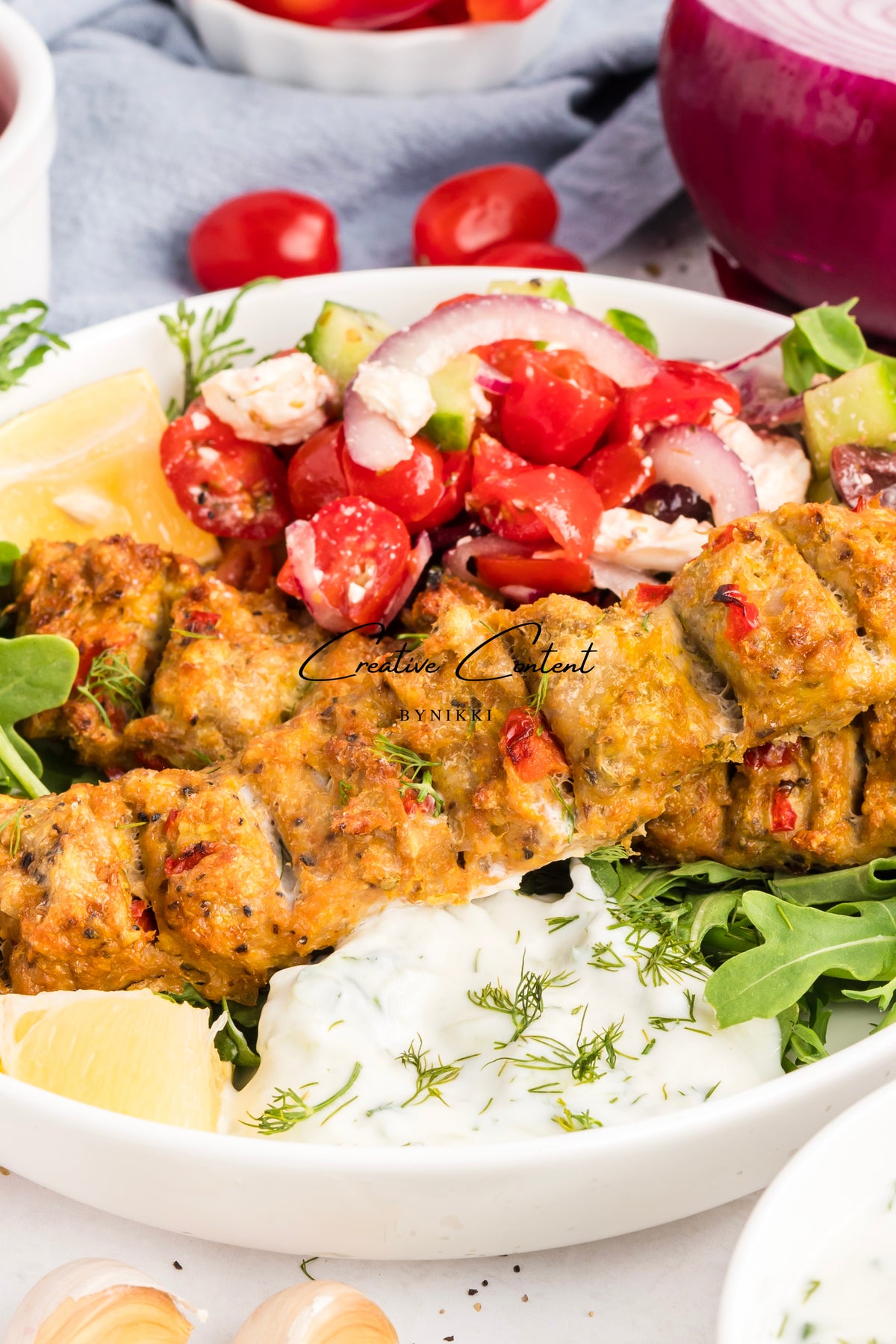 Sheet Pan Chicken Kabobs  + Greek Salad + Tsatziki- Exclusive