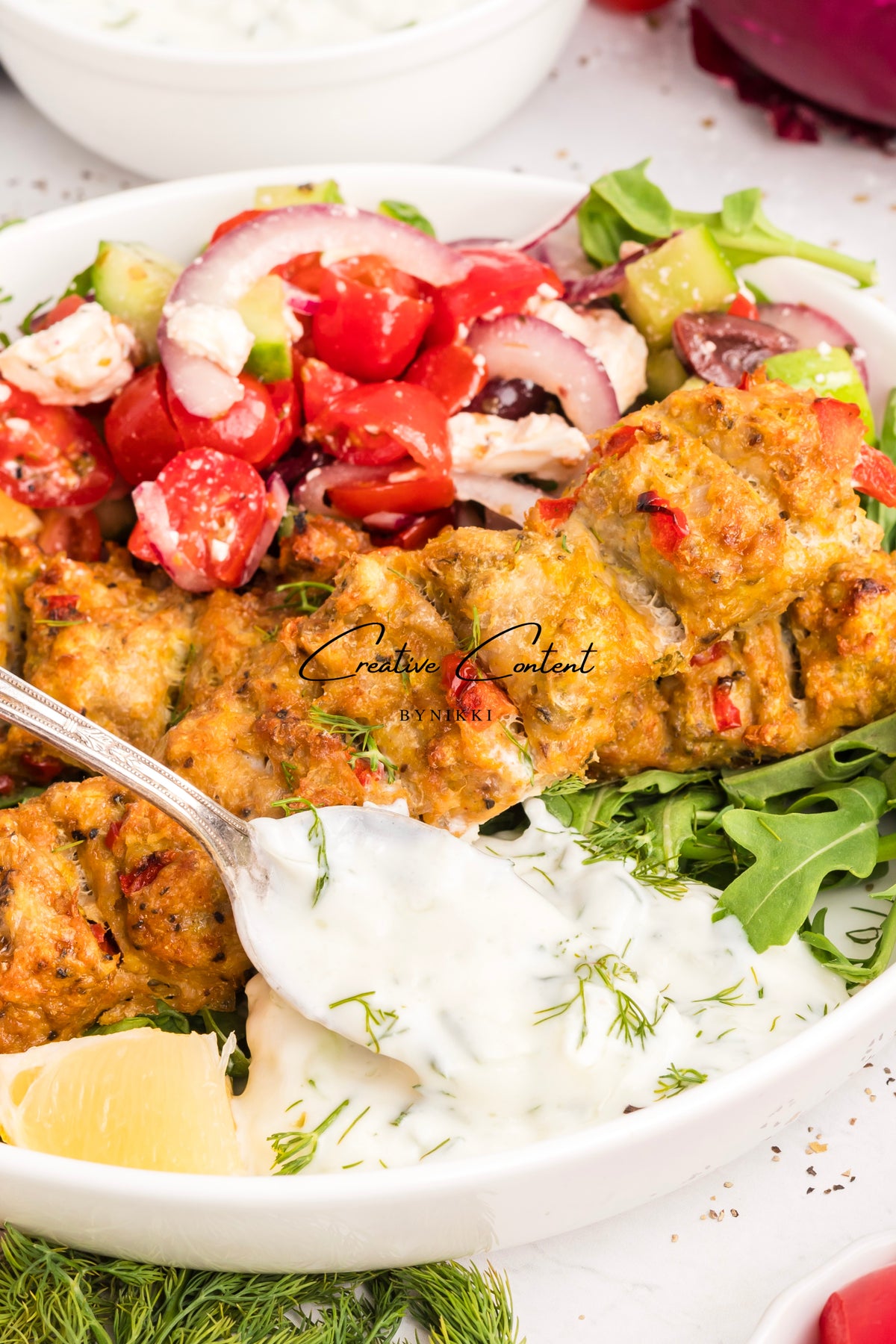 Sheet Pan Chicken Kabobs  + Greek Salad + Tsatziki- Exclusive