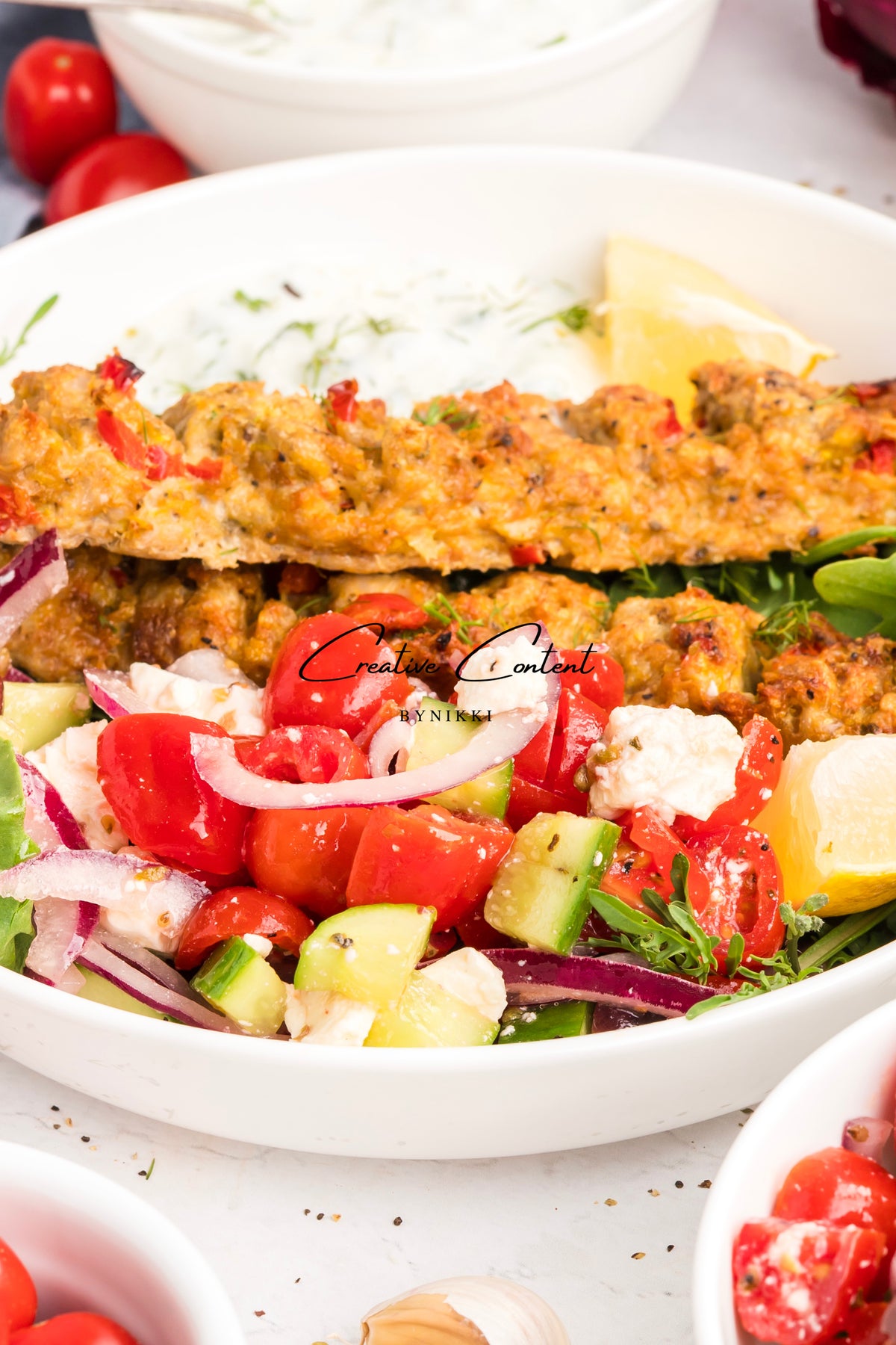Sheet Pan Chicken Kabobs  + Greek Salad + Tsatziki- Exclusive